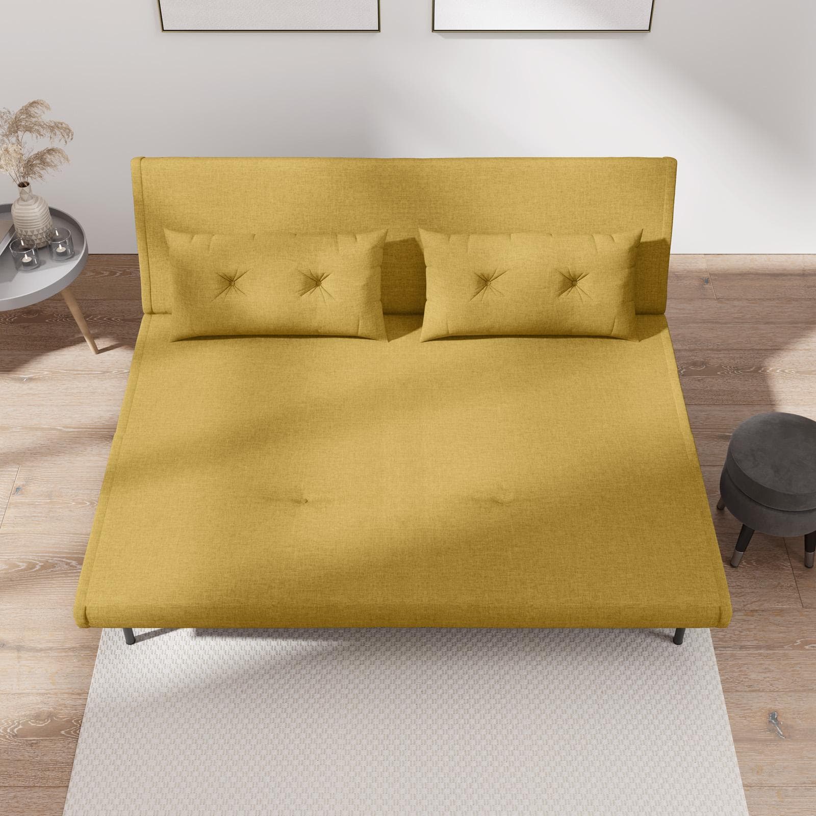 Divano letto 2 posti in tessuto giallo ocra con schienale regolabile in 6 posizioni - Terat