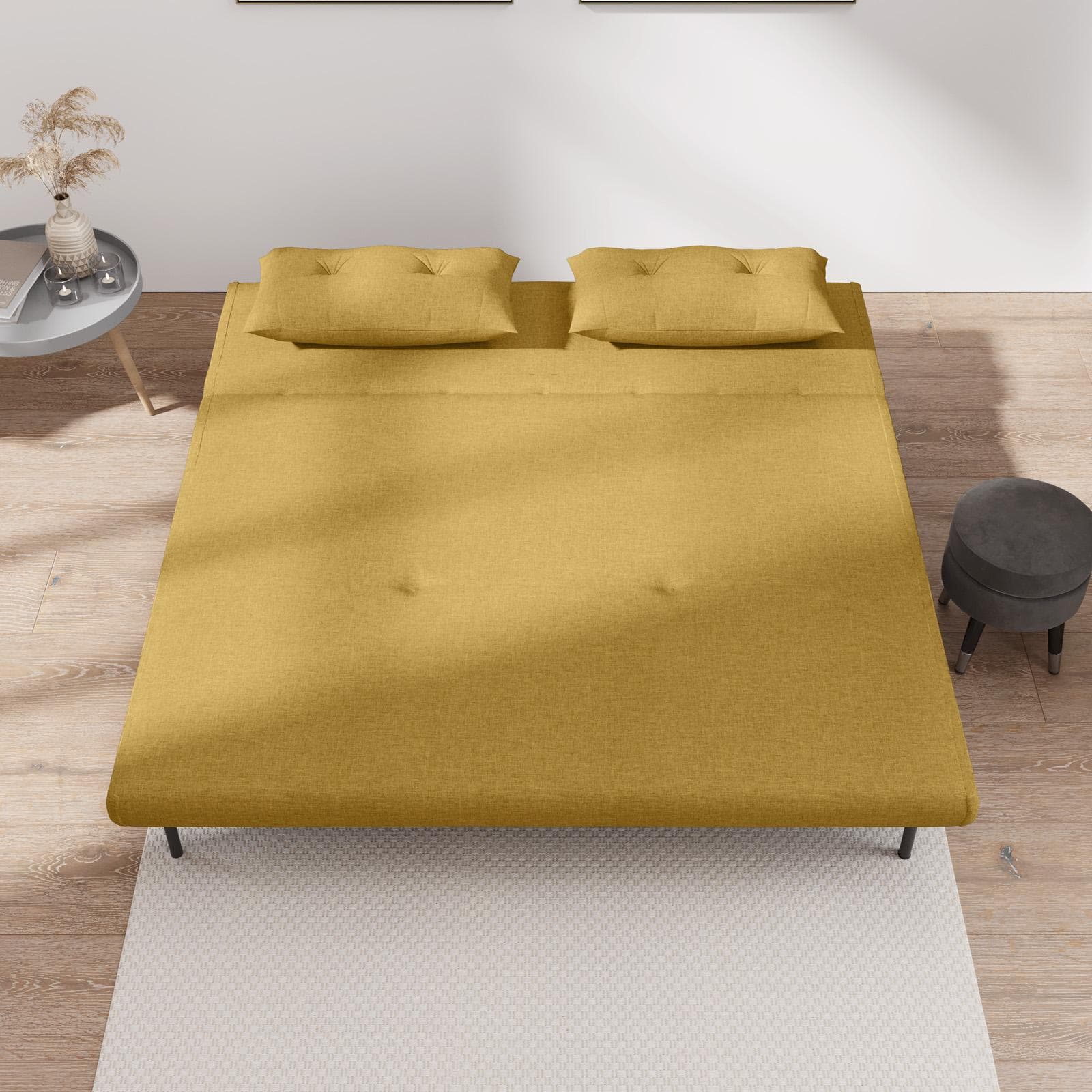 Divano letto 2 posti in tessuto giallo ocra con schienale regolabile in 6 posizioni - Terat
