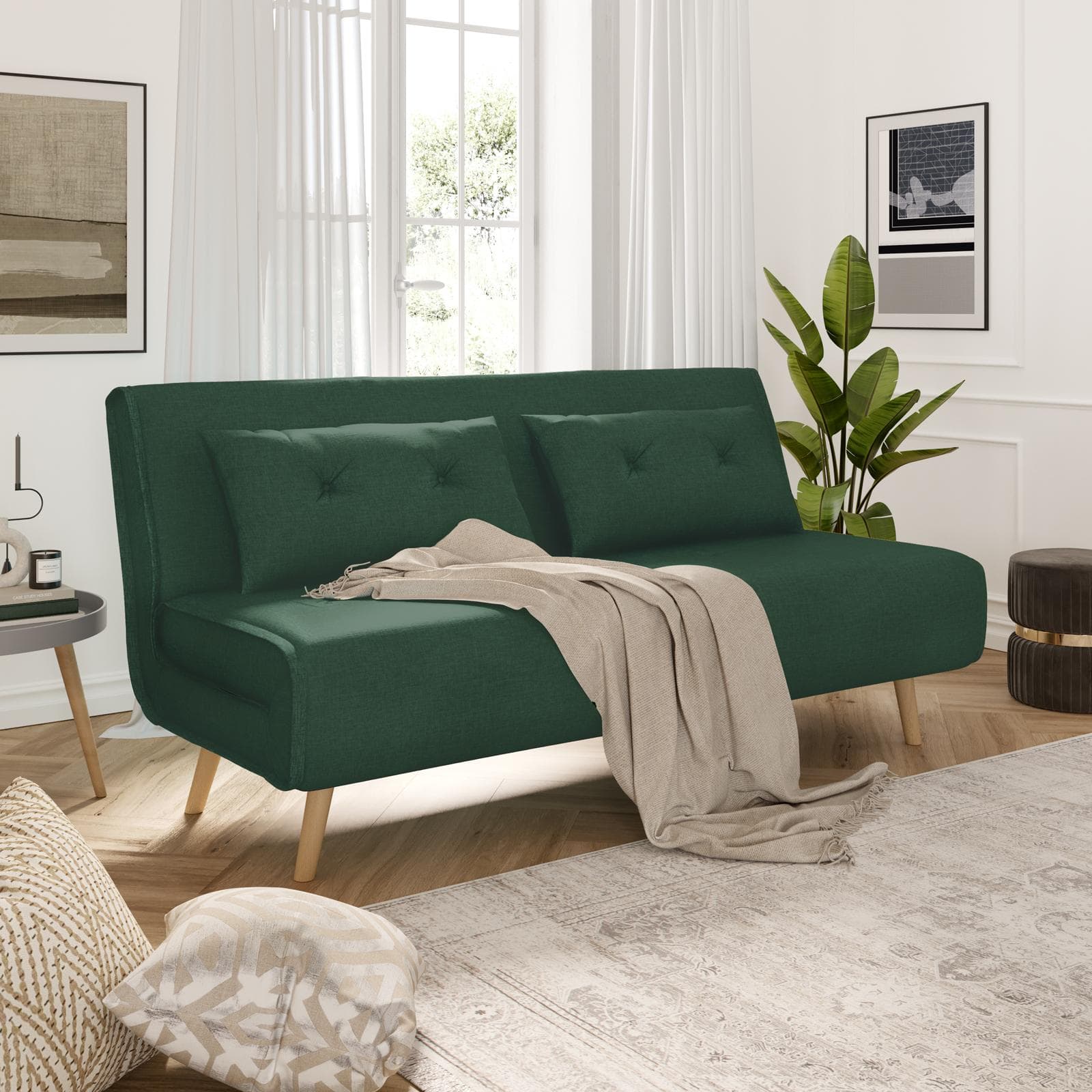 Divano letto 2 posti in tessuto microfibra verde scuro con schienale regolabile in 6 posizioni - Terat