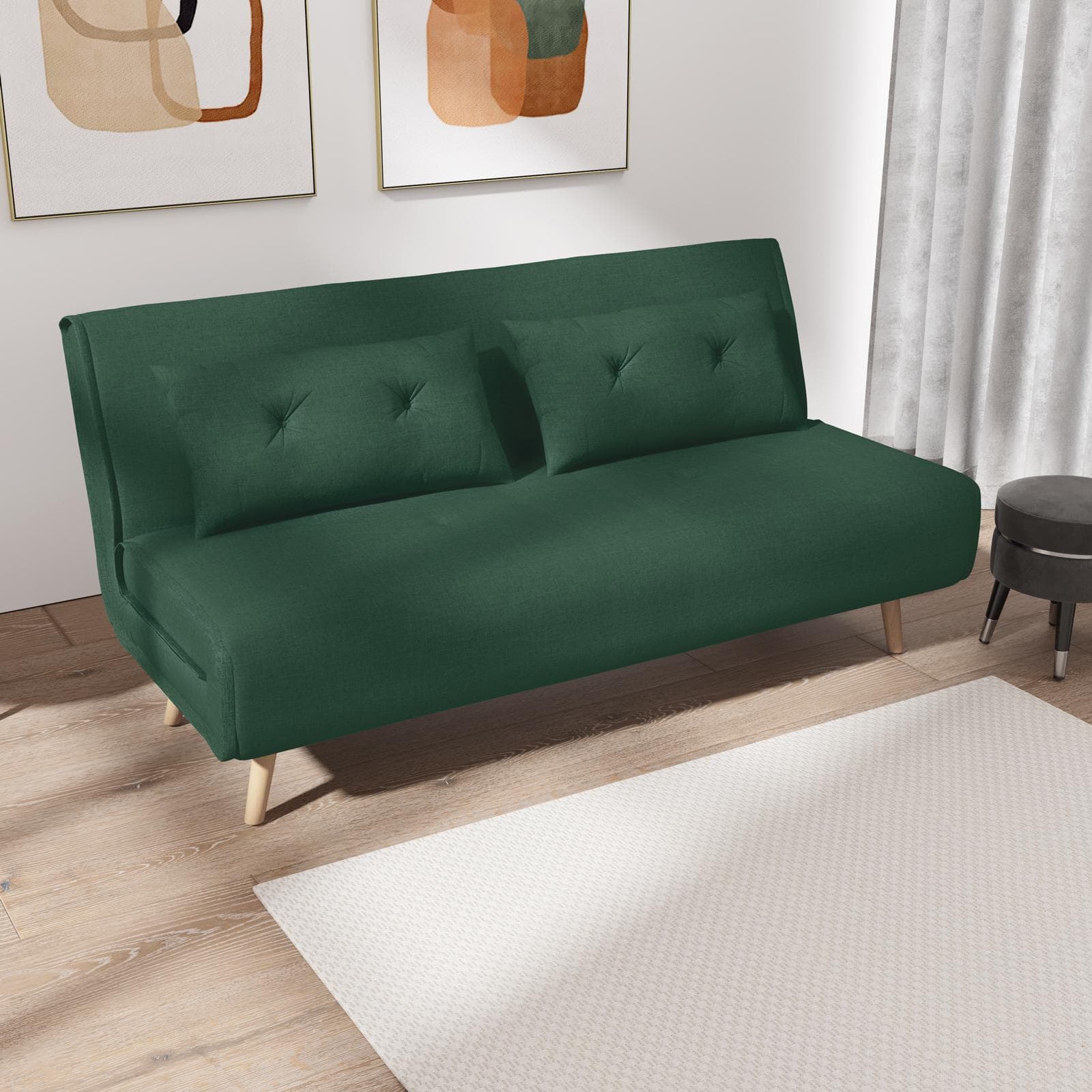 Divano letto 2 posti in tessuto microfibra verde scuro con schienale regolabile in 6 posizioni - Terat