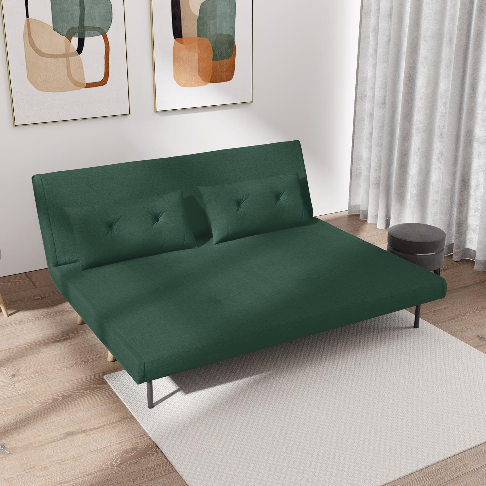 Divano letto 2 posti in tessuto microfibra verde scuro con schienale regolabile in 6 posizioni - Terat