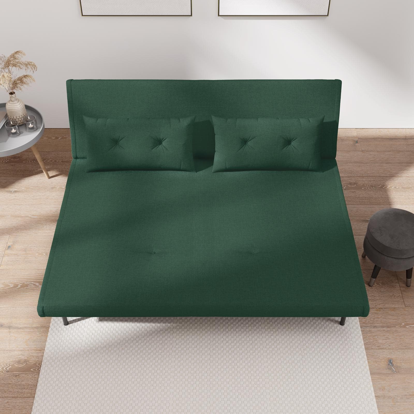Divano letto 2 posti in tessuto microfibra verde scuro con schienale regolabile in 6 posizioni - Terat
