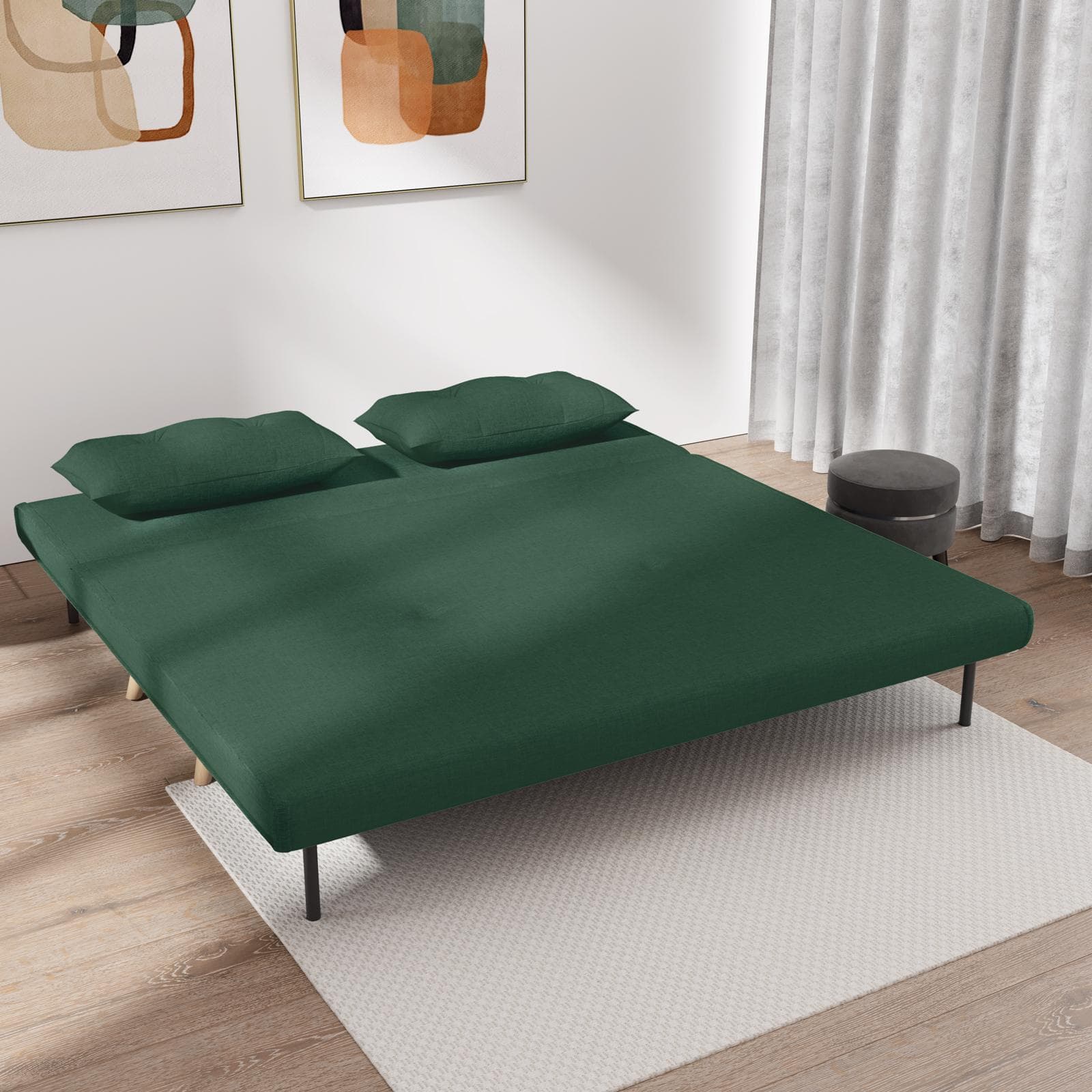 Divano letto 2 posti in tessuto microfibra verde scuro con schienale regolabile in 6 posizioni - Terat