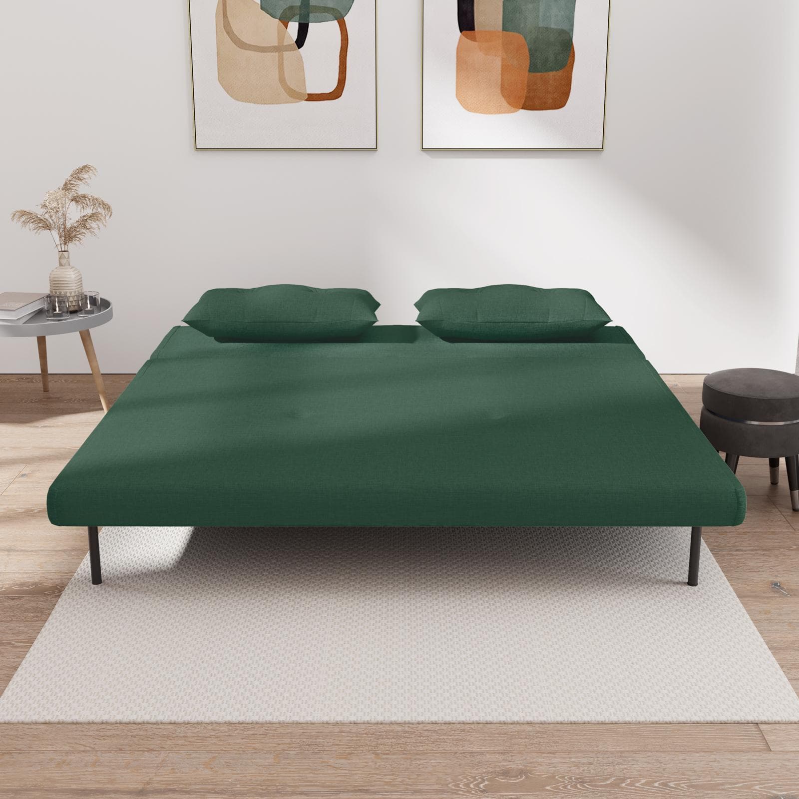 Divano letto 2 posti in tessuto microfibra verde scuro con schienale regolabile in 6 posizioni - Terat