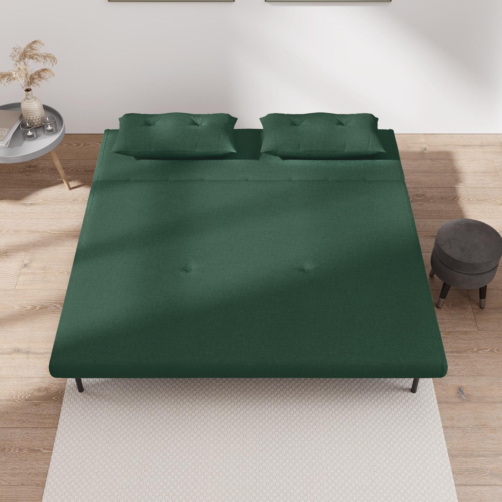 Divano letto 2 posti in tessuto microfibra verde scuro con schienale regolabile in 6 posizioni - Terat