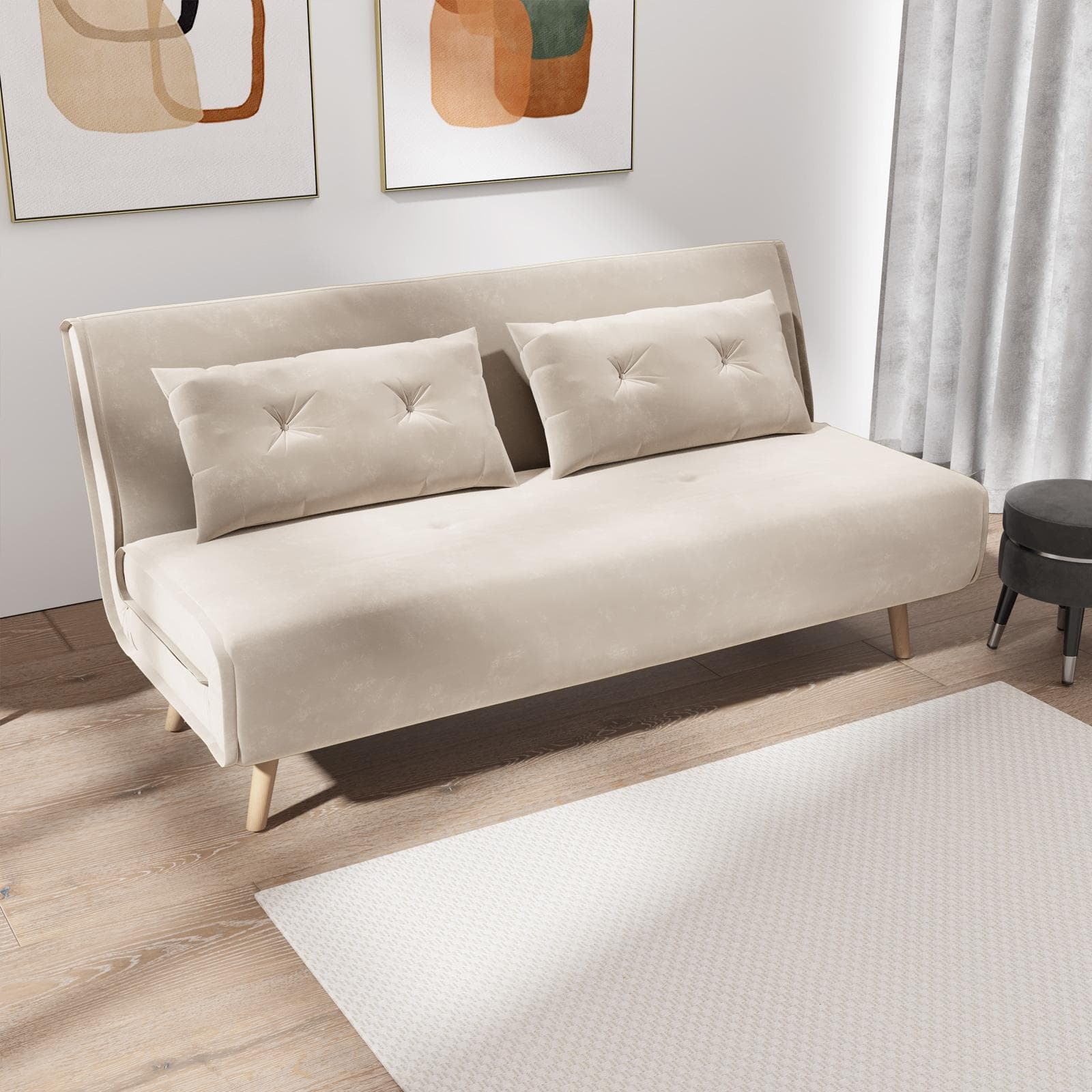 Divano letto 2 posti in velluto beige con schienale regolabile in 6 posizioni - Terat