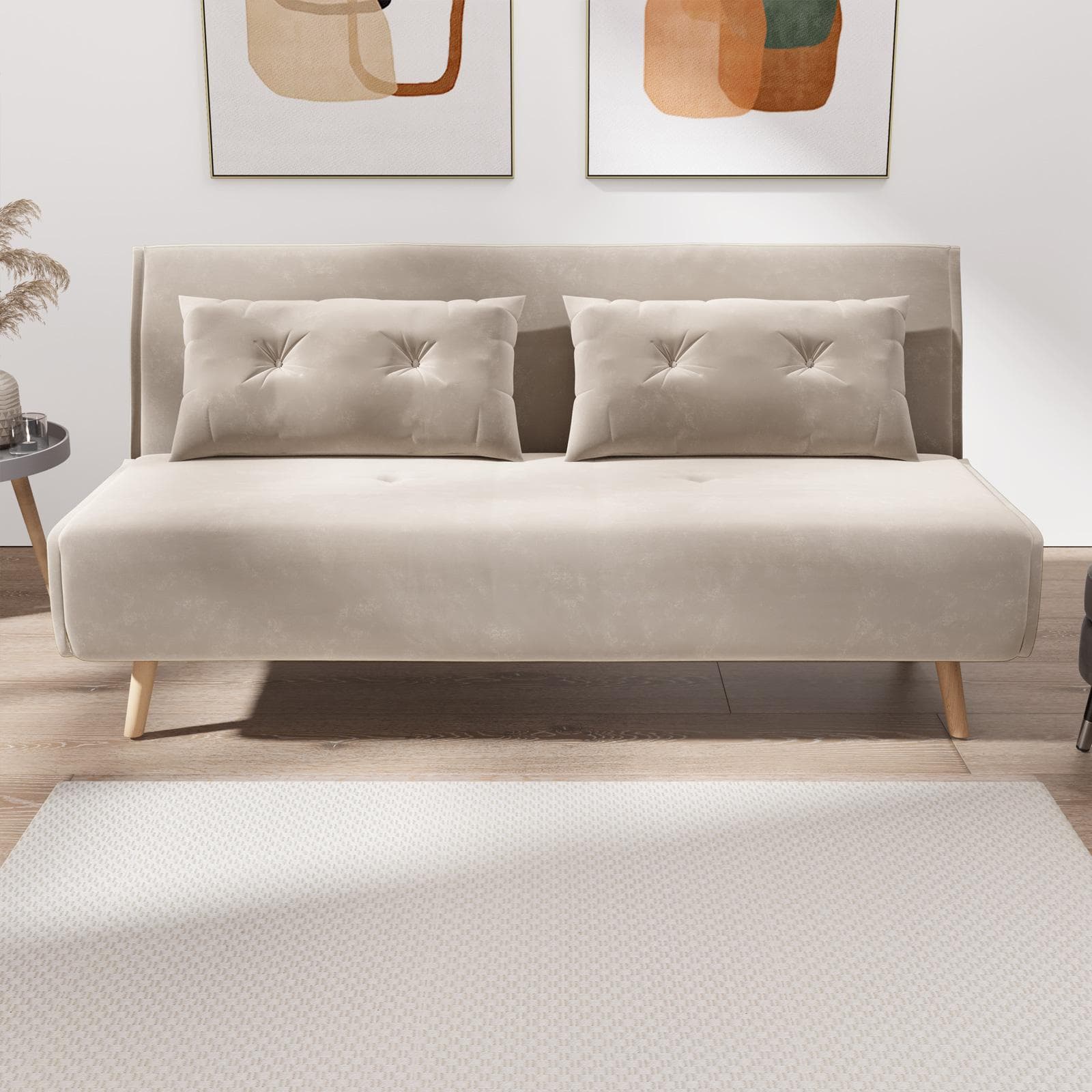 Divano letto 2 posti in velluto beige con schienale regolabile in 6 posizioni - Terat