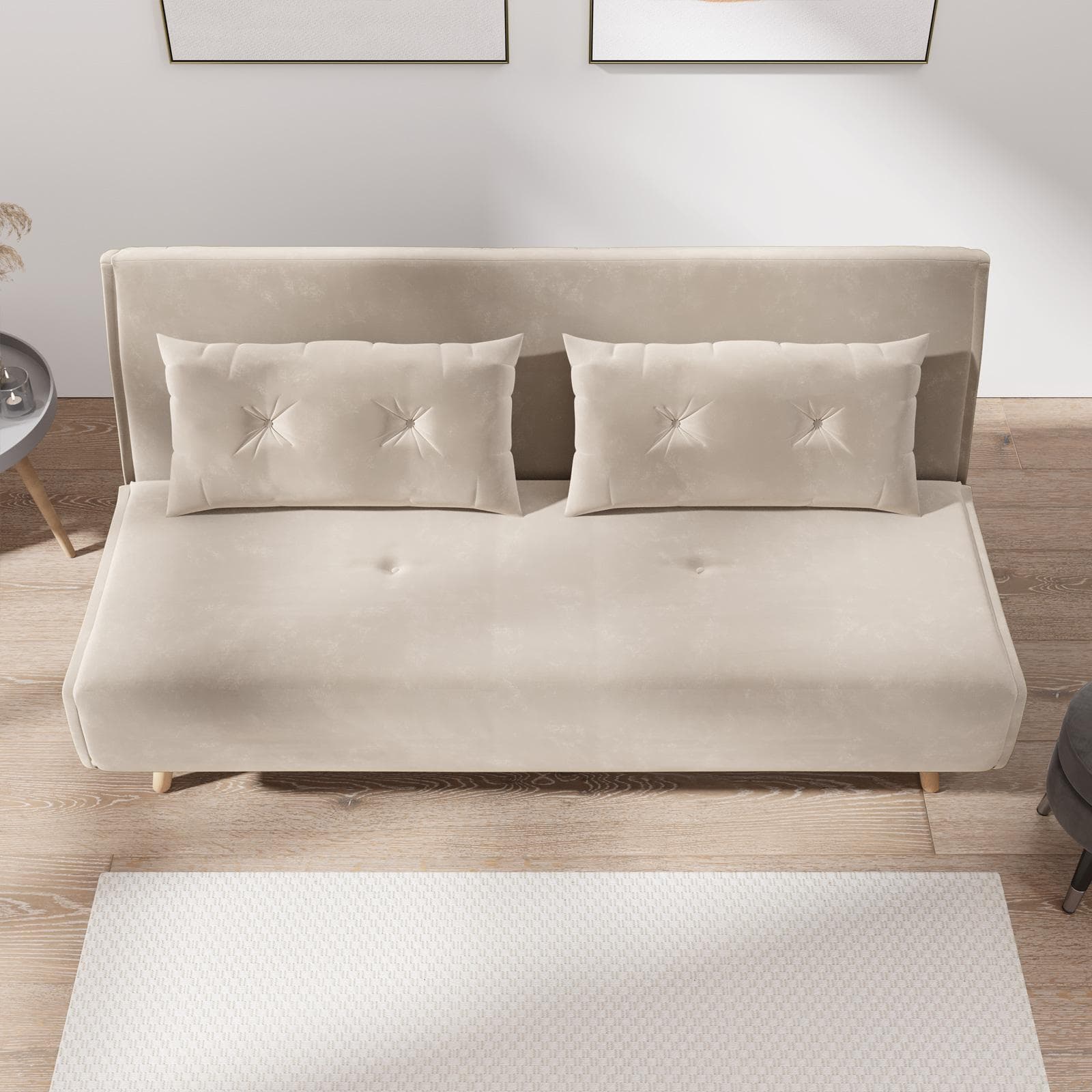 Divano letto 2 posti in velluto beige con schienale regolabile in 6 posizioni - Terat