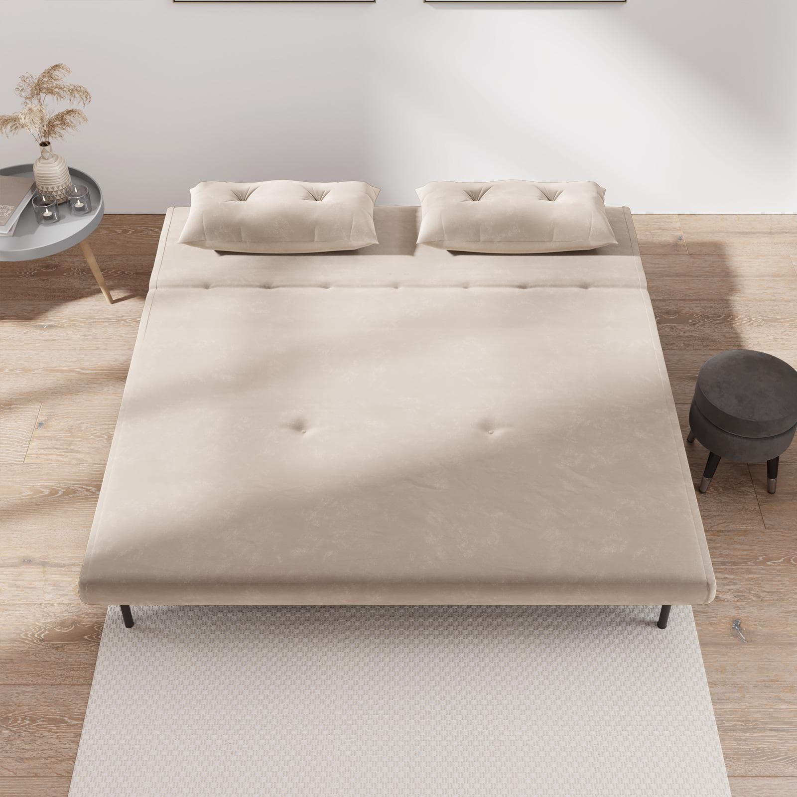 Divano letto 2 posti in velluto beige con schienale regolabile in 6 posizioni - Terat