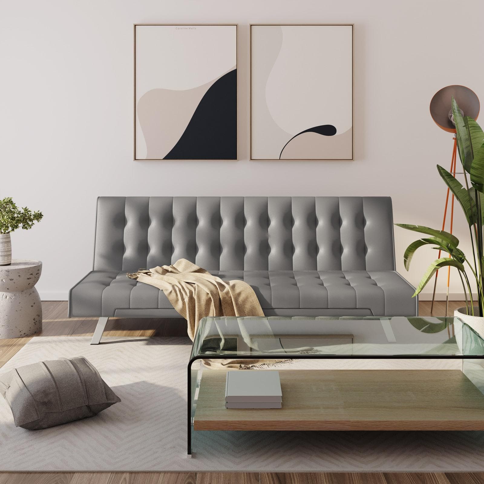 Divano letto 3 posti con schienale reclinabile in similpelle grigio - Zachary