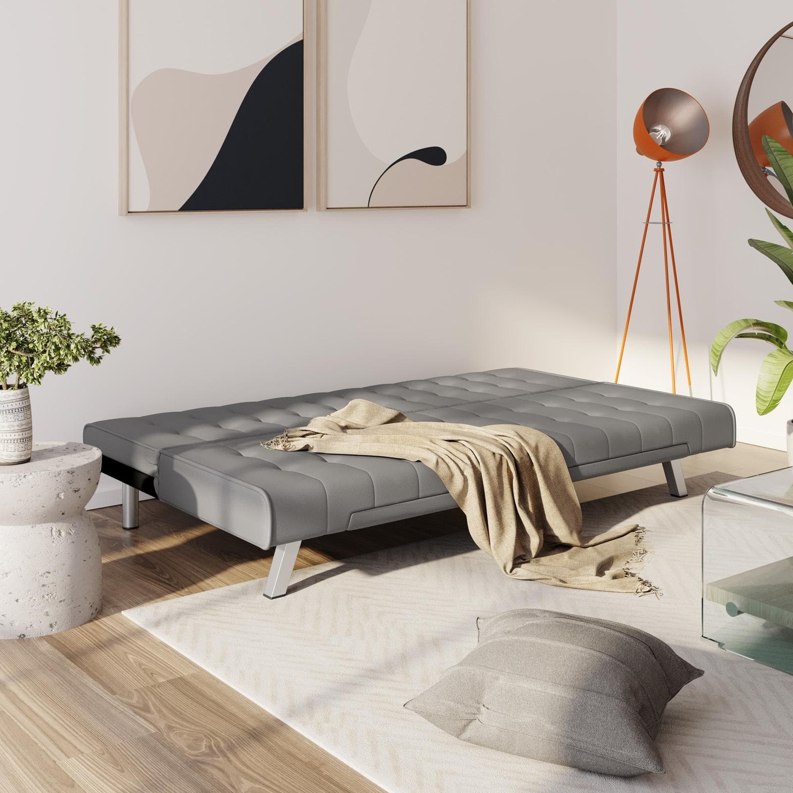 Divano letto 3 posti con schienale reclinabile in similpelle grigio - Zachary