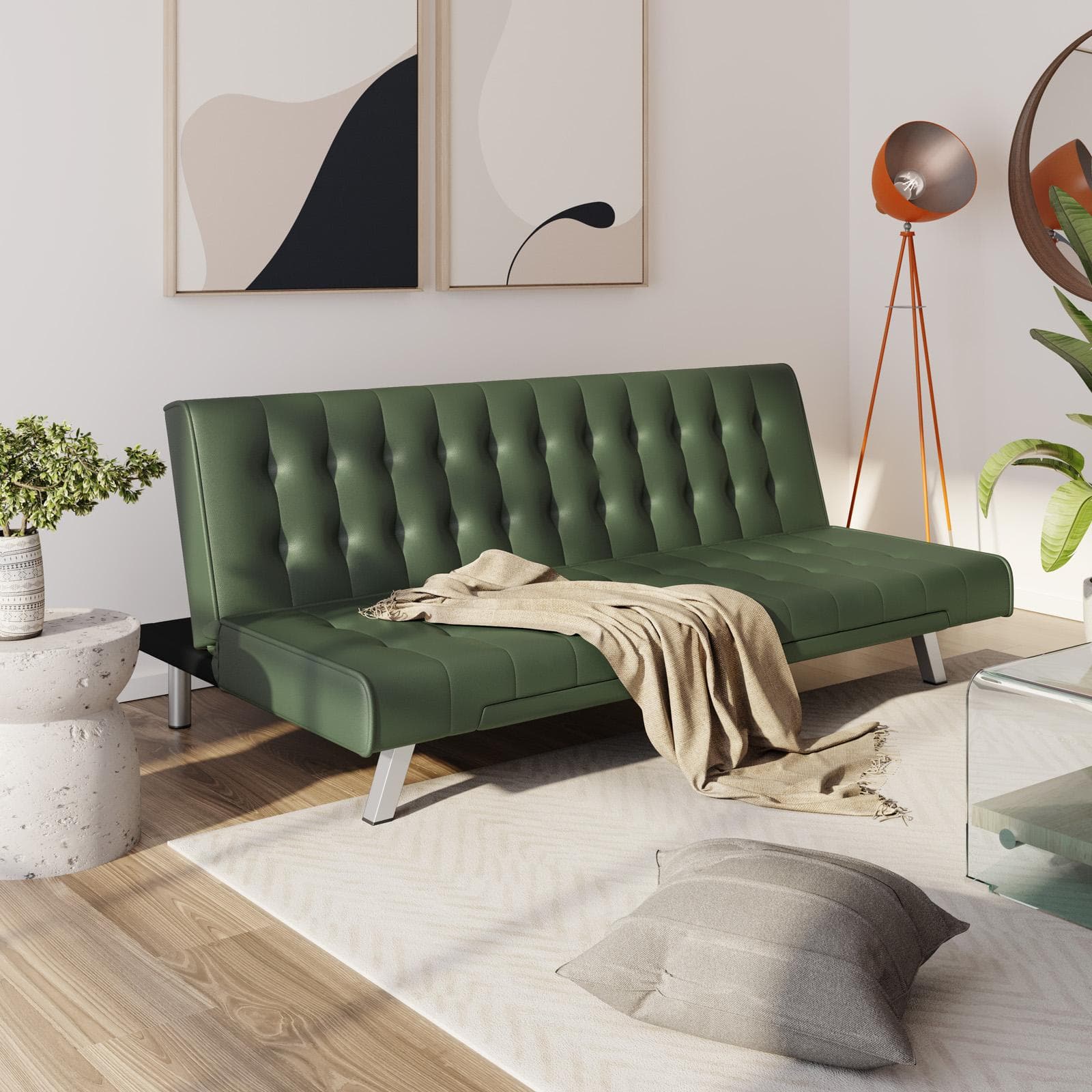 Divano letto 3 posti con schienale reclinabile in similpelle verde scuro - Zachary