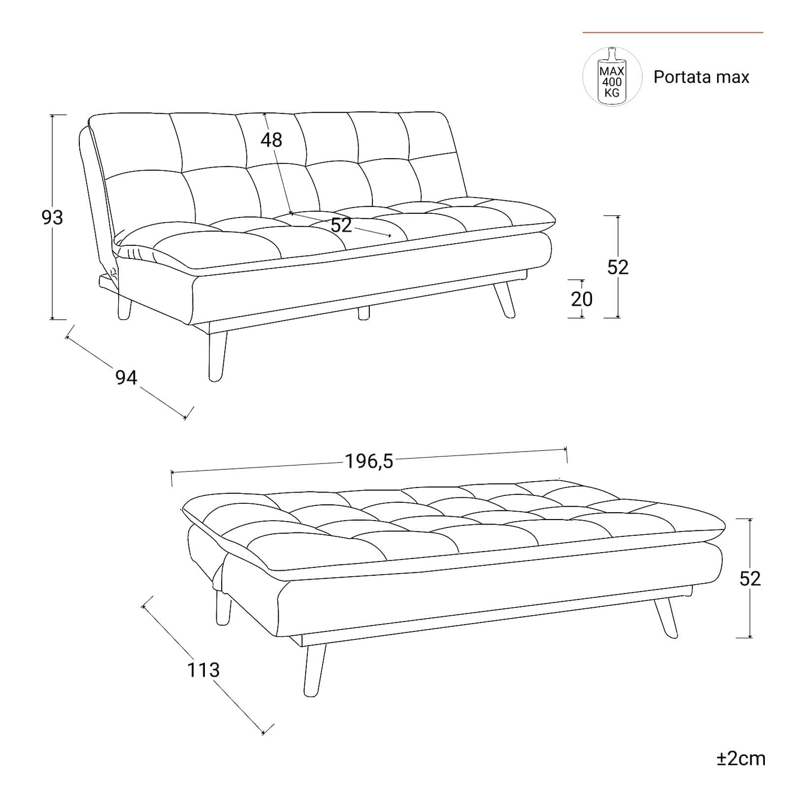 Divano letto 3 posti in tessuto a trama sottile beige con piedi in legno - Breland