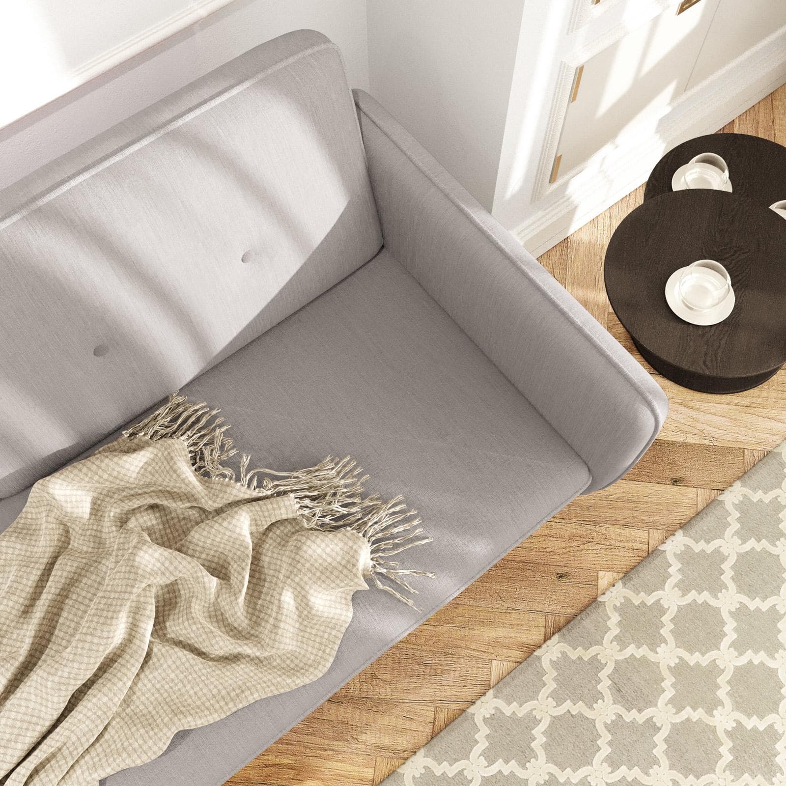 Divano letto 3 posti in tessuto grigio con gambe in legno - Tayler