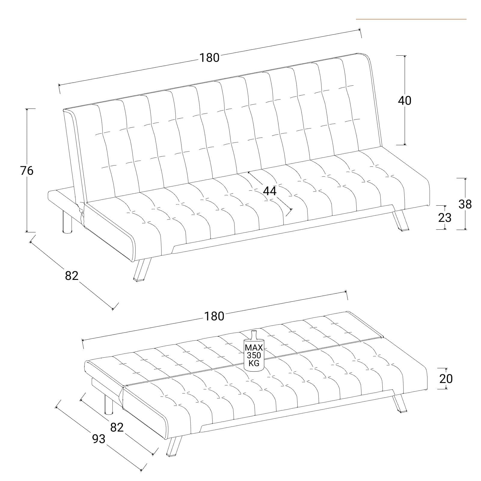 Divano letto 3 posti con schienale reclinabile similpelle crema - Zachary