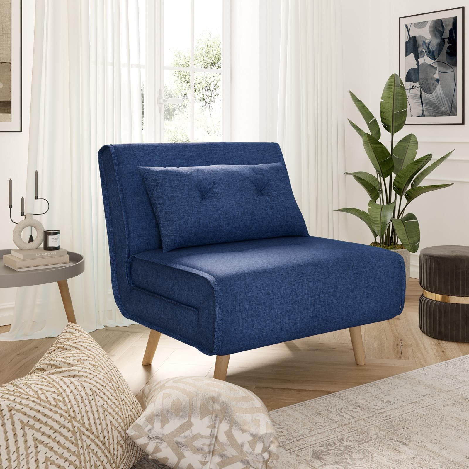 Divano letto in tessuto blu con schienale regolabile in 6 posizioni - Terat