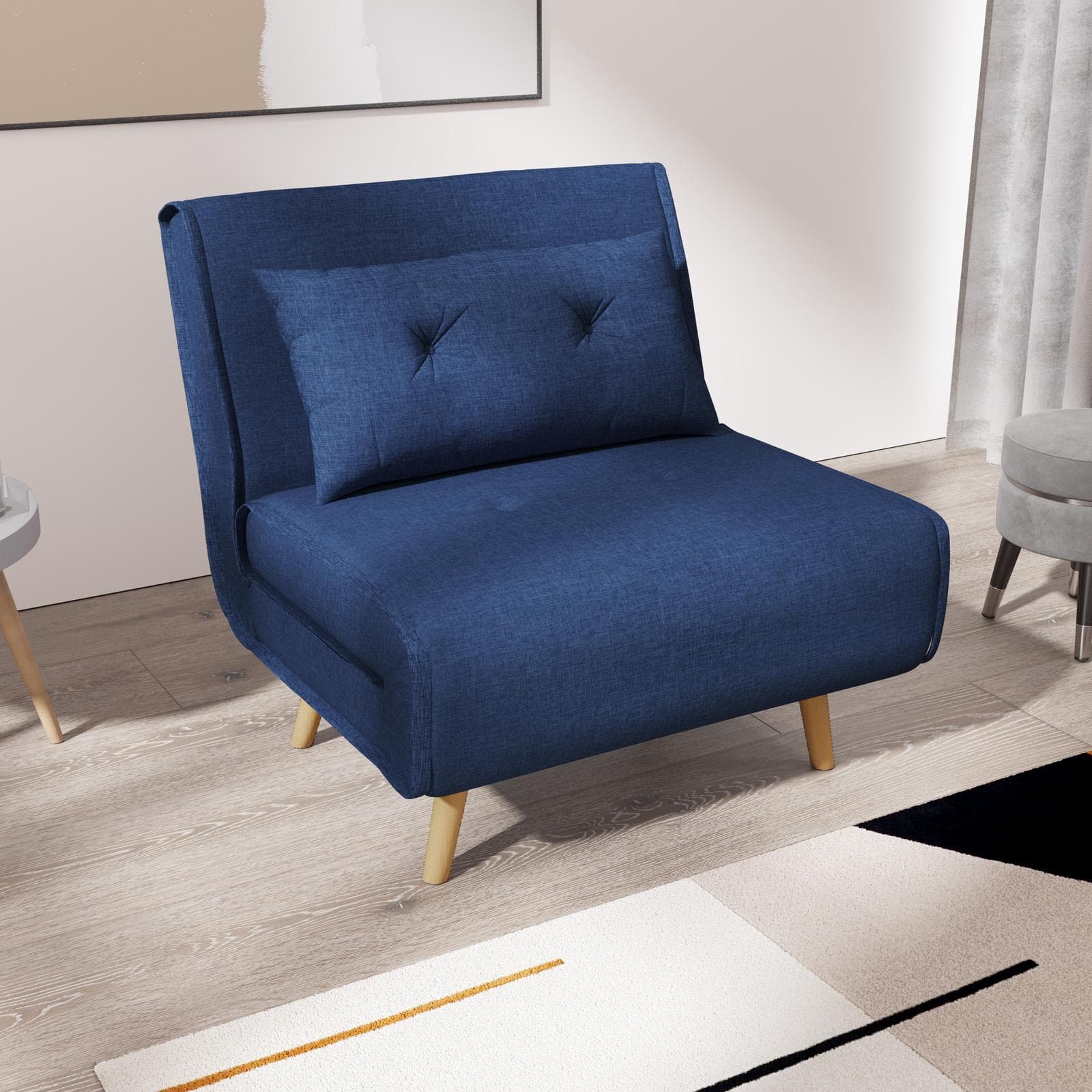 Divano letto in tessuto blu con schienale regolabile in 6 posizioni - Terat