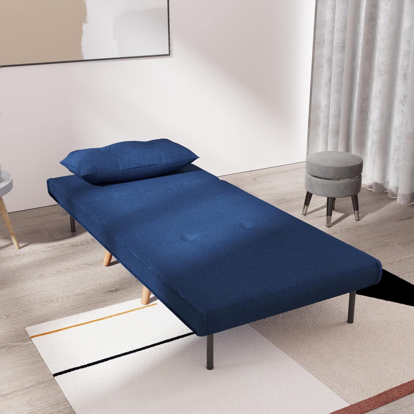 Divano letto in tessuto blu con schienale regolabile in 6 posizioni - Terat