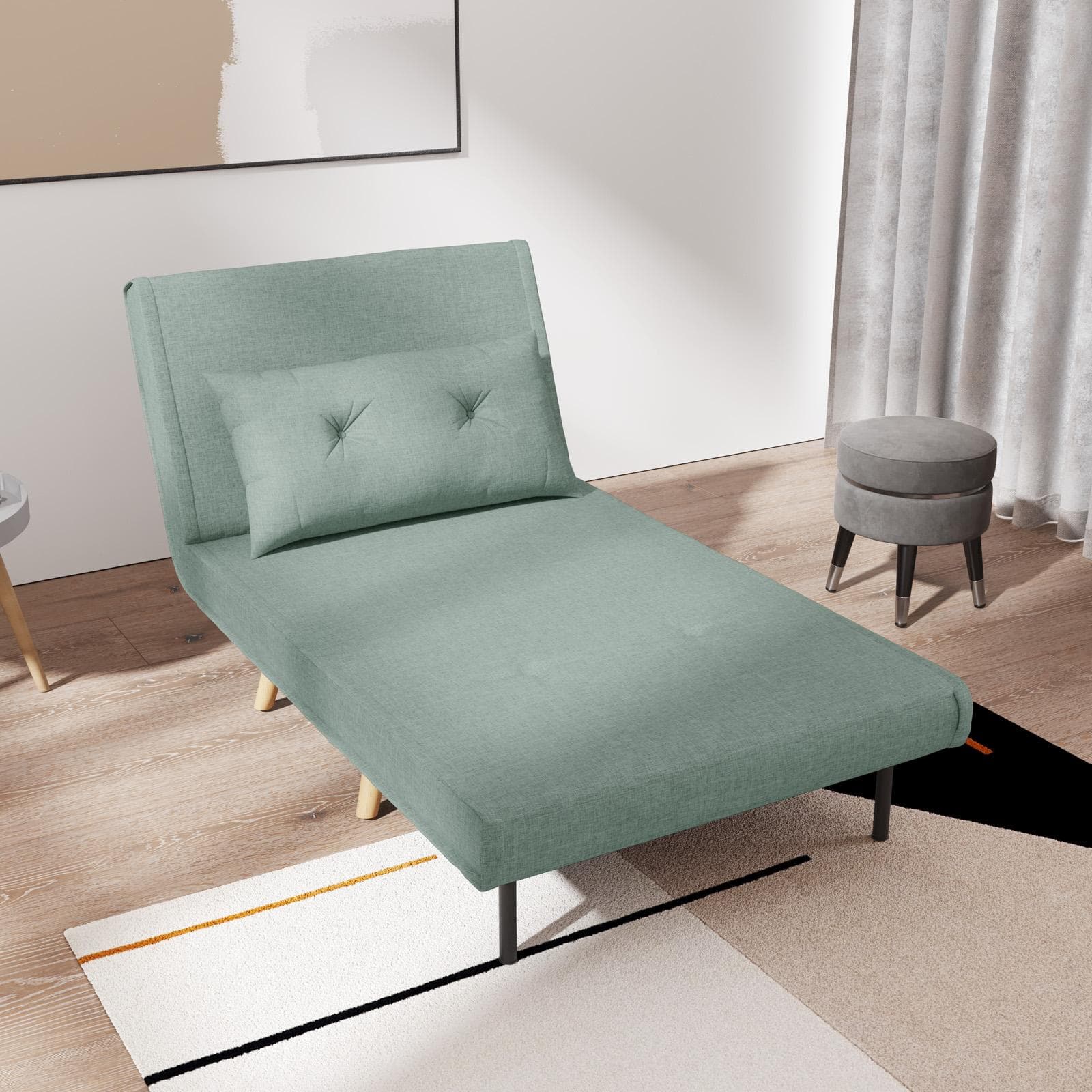 Divano letto in tessuto verde salvia con schienale regolabile in 6 posizioni - Terat