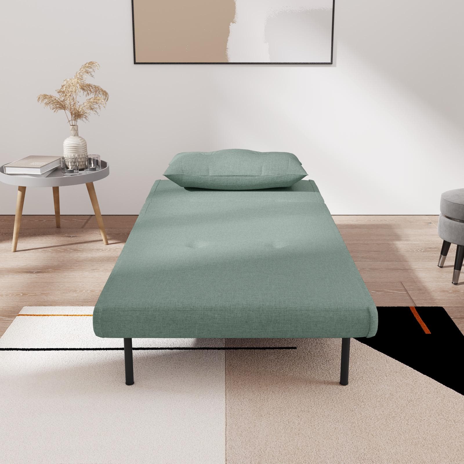Divano letto in tessuto verde salvia con schienale regolabile in 6 posizioni - Terat
