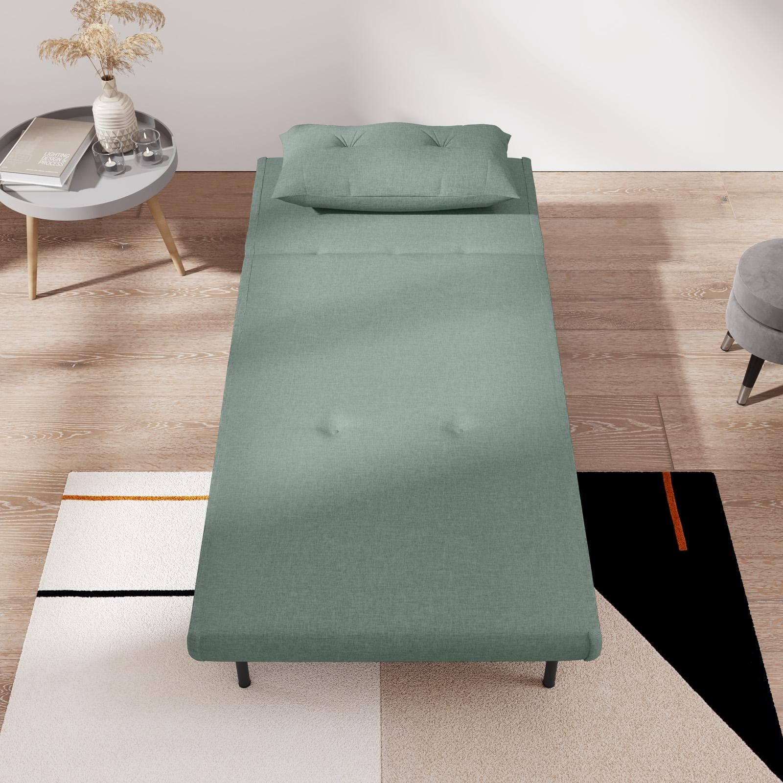 Divano letto in tessuto verde salvia con schienale regolabile in 6 posizioni - Terat