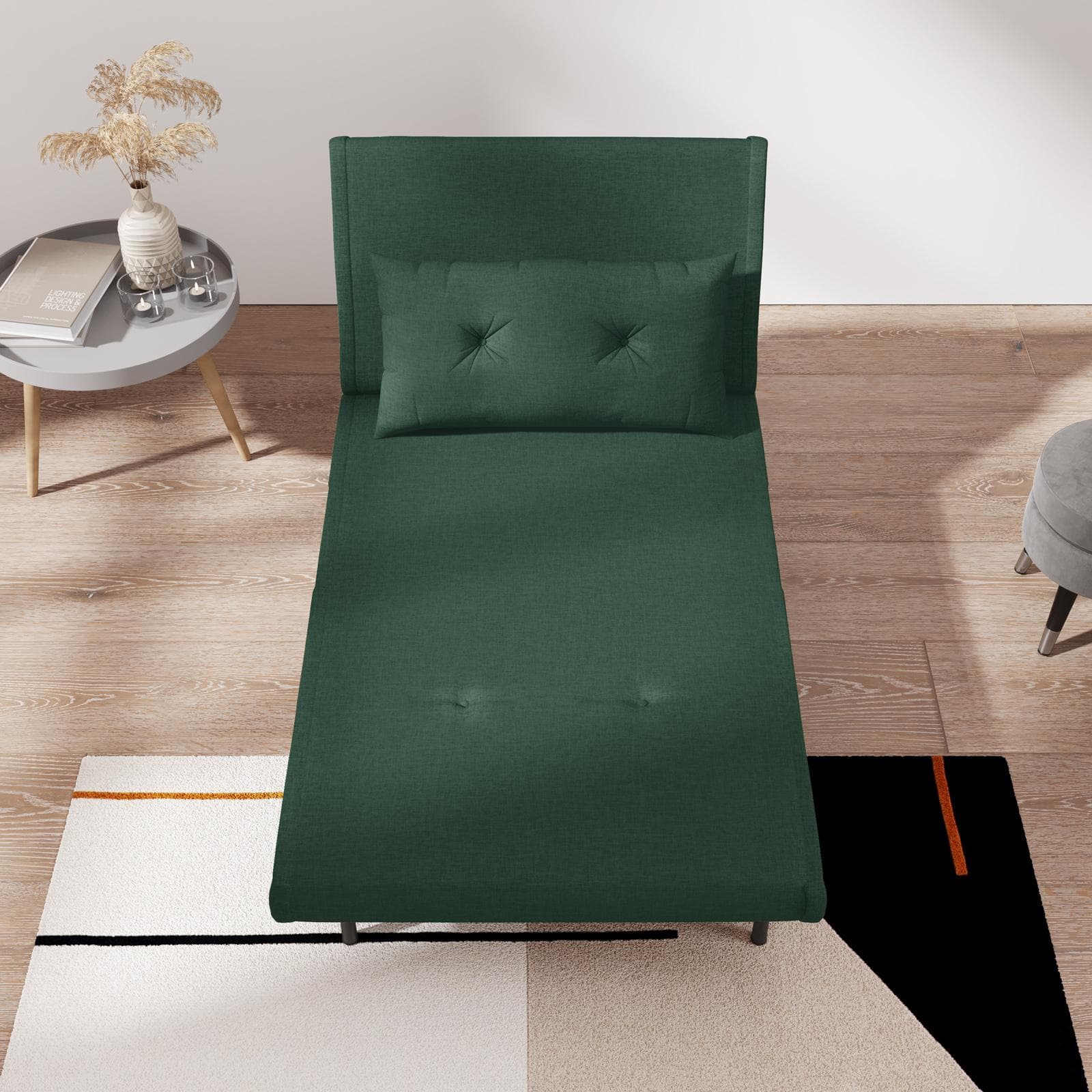 Divano letto in tessuto microfibra verde scuro con schienale regolabile in 6 posizioni - Terat