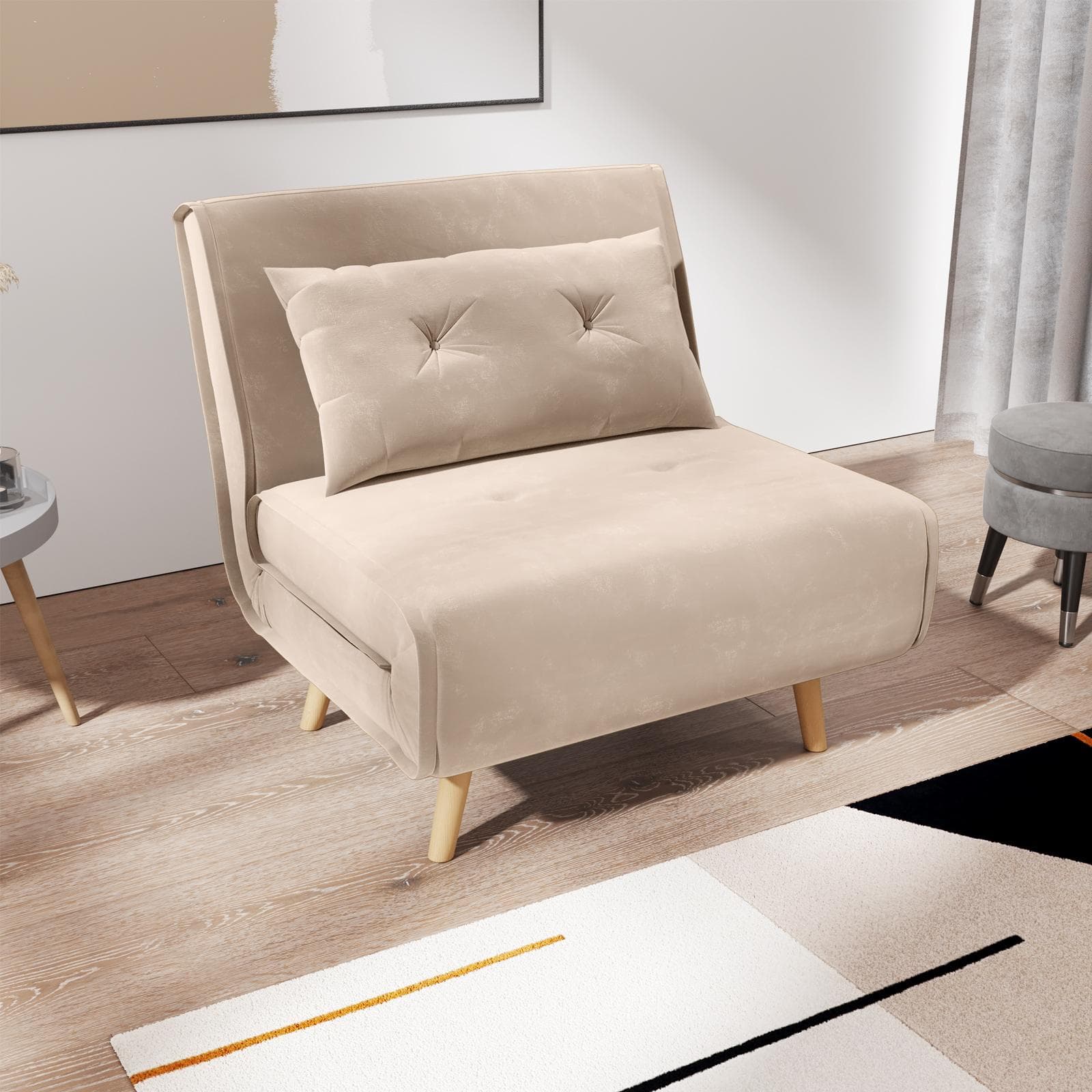 Divano letto in velluto beige con schienale regolabile in 6 posizioni - Terat