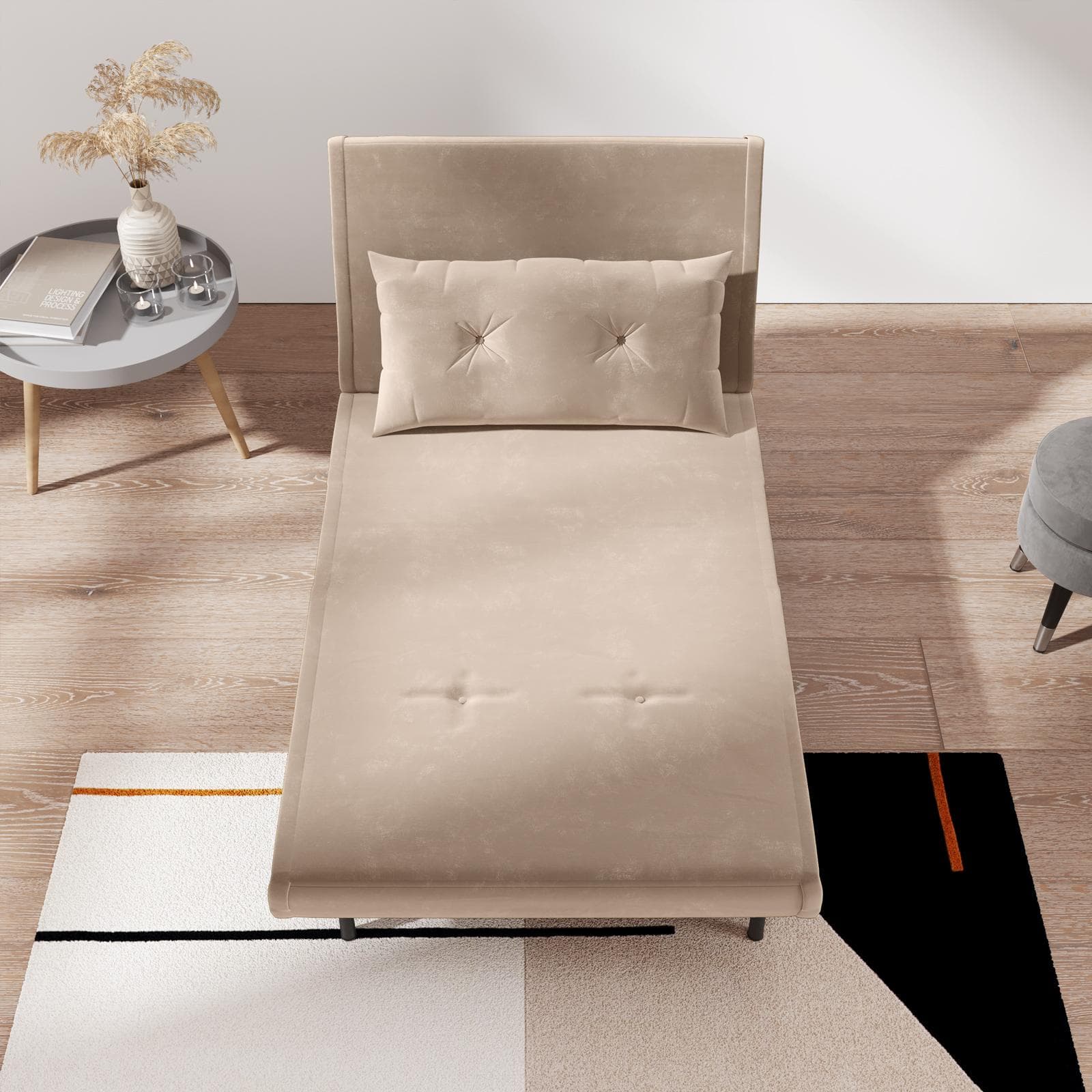 Divano letto in velluto beige con schienale regolabile in 6 posizioni - Terat