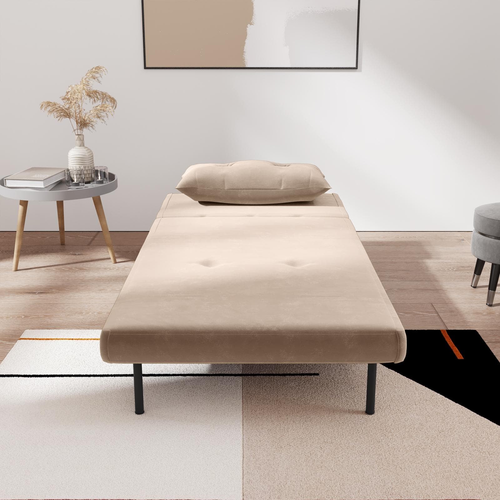 Divano letto in velluto beige con schienale regolabile in 6 posizioni - Terat