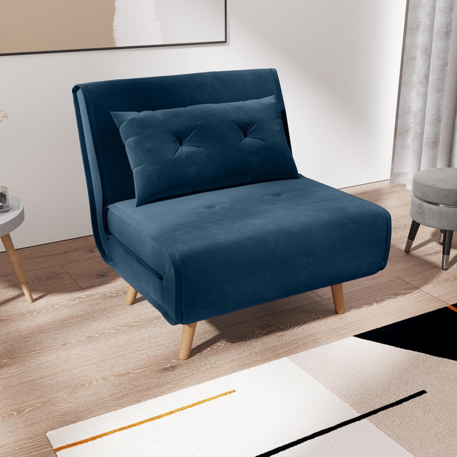 Divano letto in velluto blu petrolio con schienale regolabile in 6 posizioni - Terat