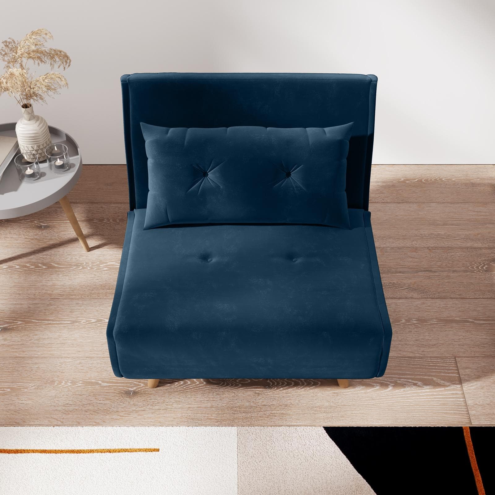 Divano letto in velluto blu petrolio con schienale regolabile in 6 posizioni - Terat
