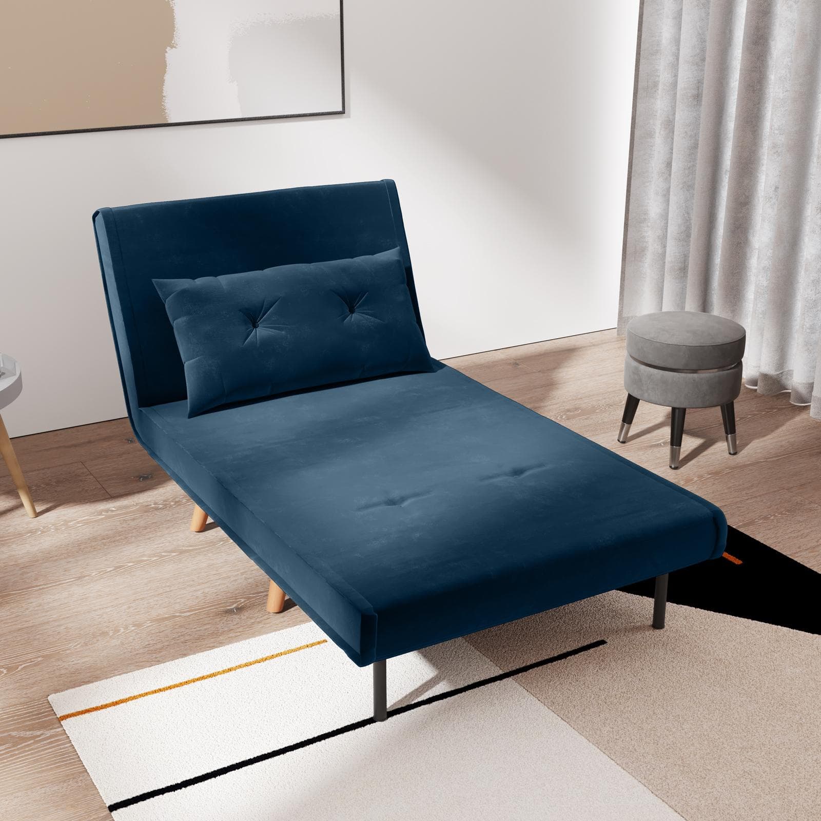 Divano letto in velluto blu petrolio con schienale regolabile in 6 posizioni - Terat