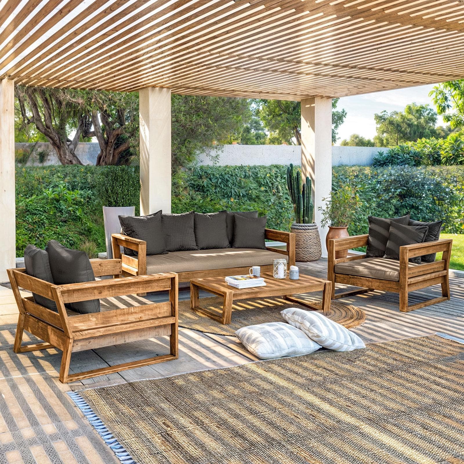 Divano letto da giardino in legno teak con cuscini - Cairo