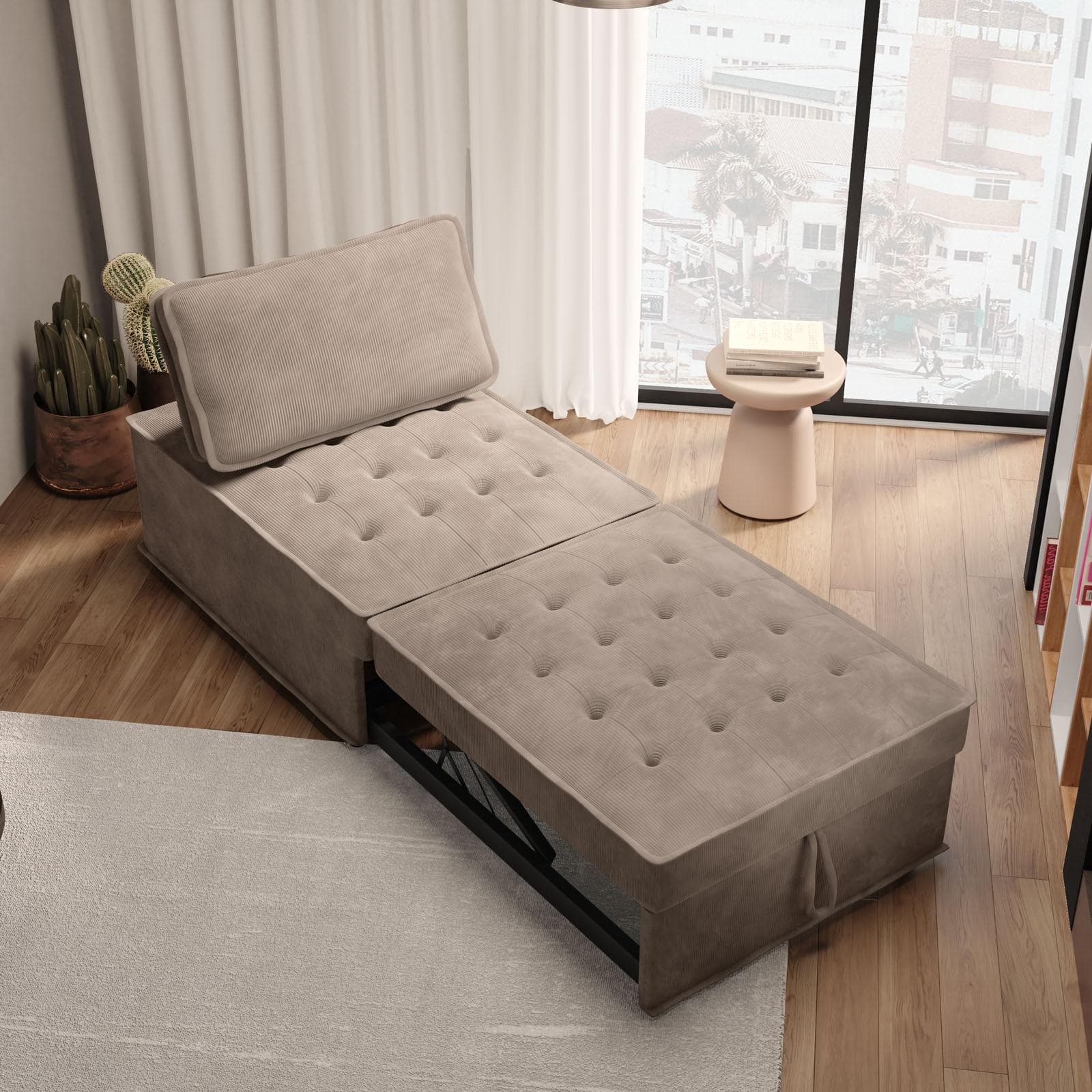 Poltrona letto in velluto a coste tortora profondità dello schienale traslante - Brighton