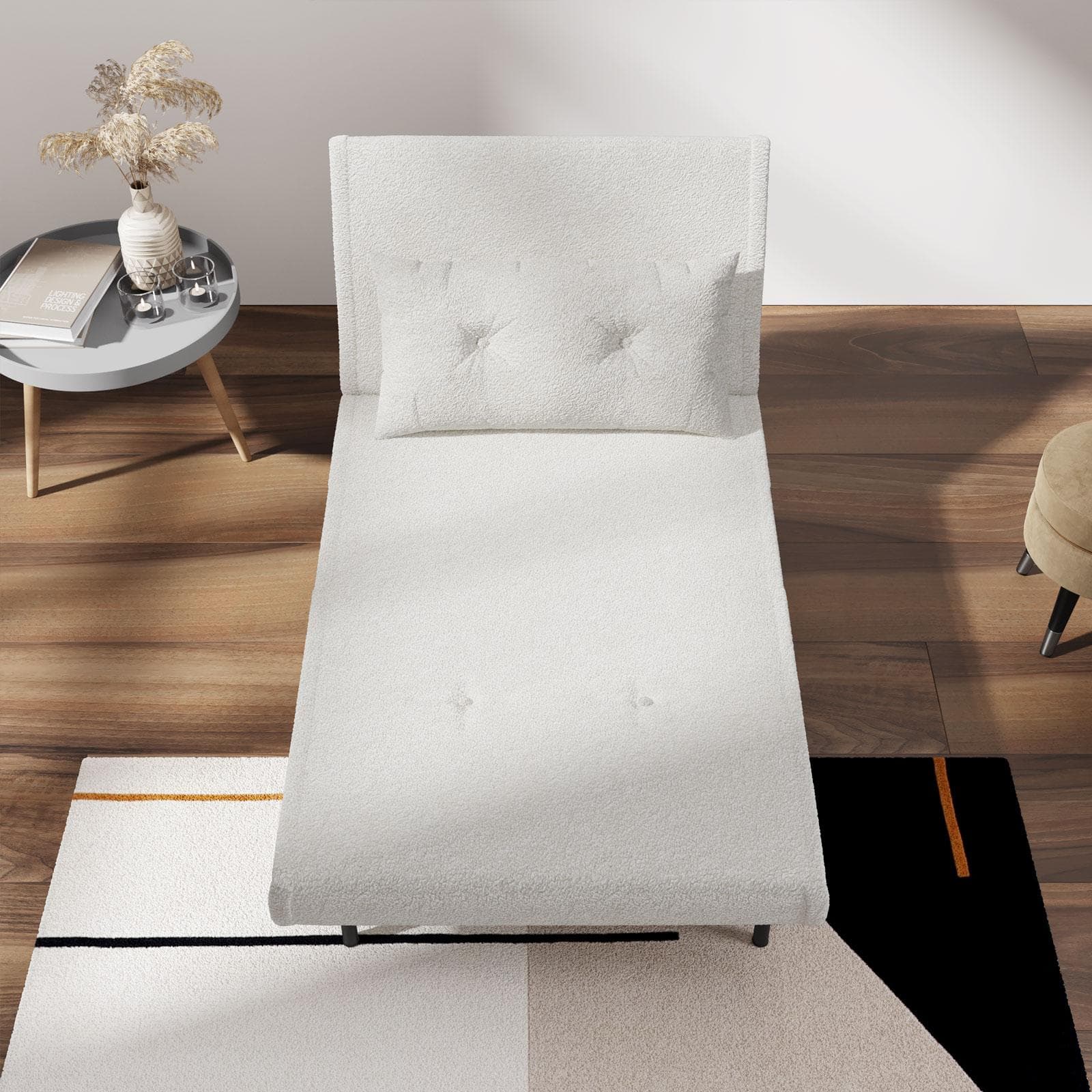 Divano letto in tessuto teddy bianco con schienale regolabile in 6 posizioni - Terat
