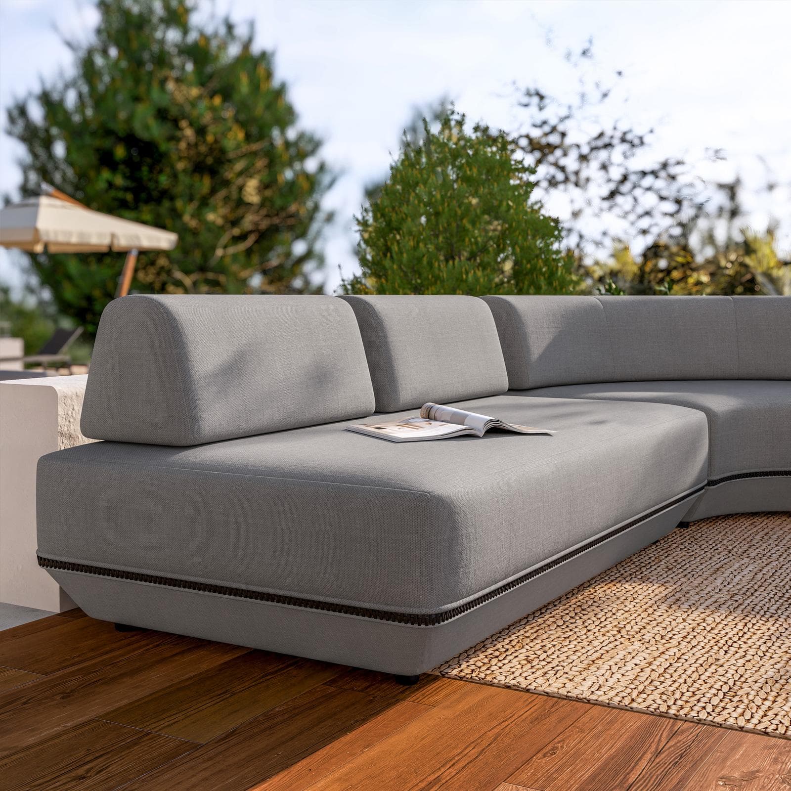 Divano modulare da giardino in tessuto olefin grigio e alluminio antracite - Laela