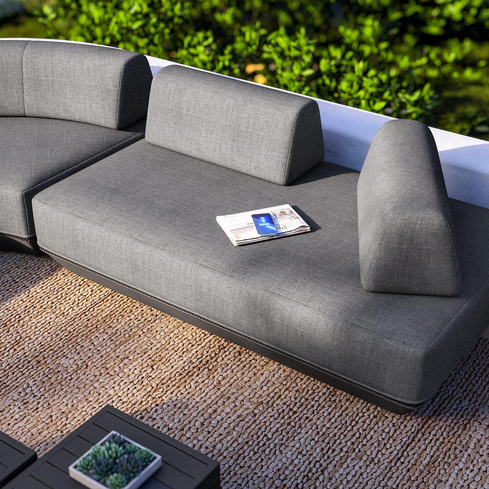 Divano modulare da giardino in tessuto olefin grigio scuro e alluminio antracite - Laela