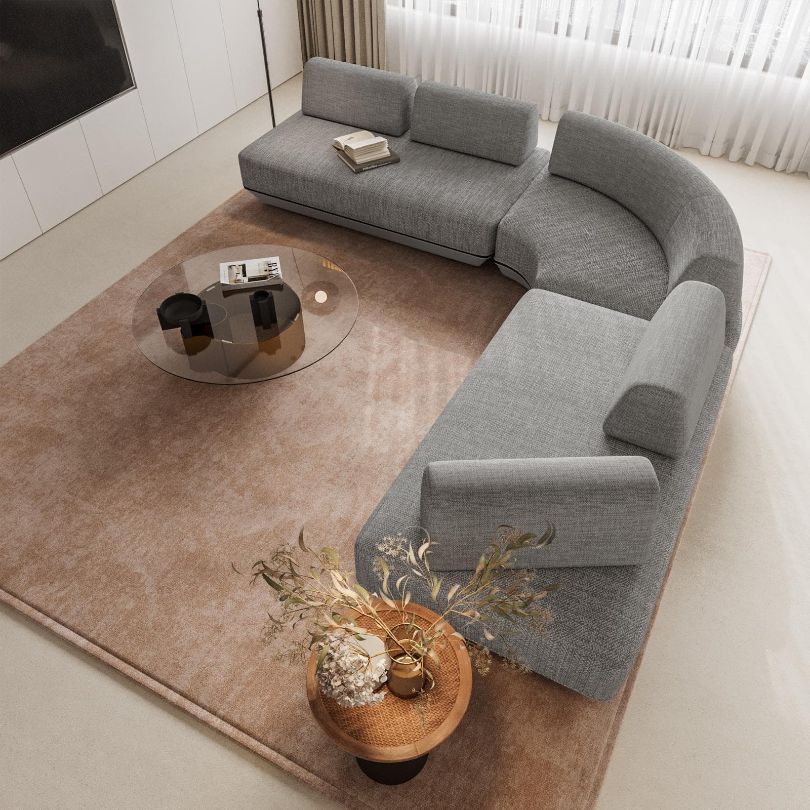 Divano modulare in tessuto olefin grigio e alluminio antracite - Laela