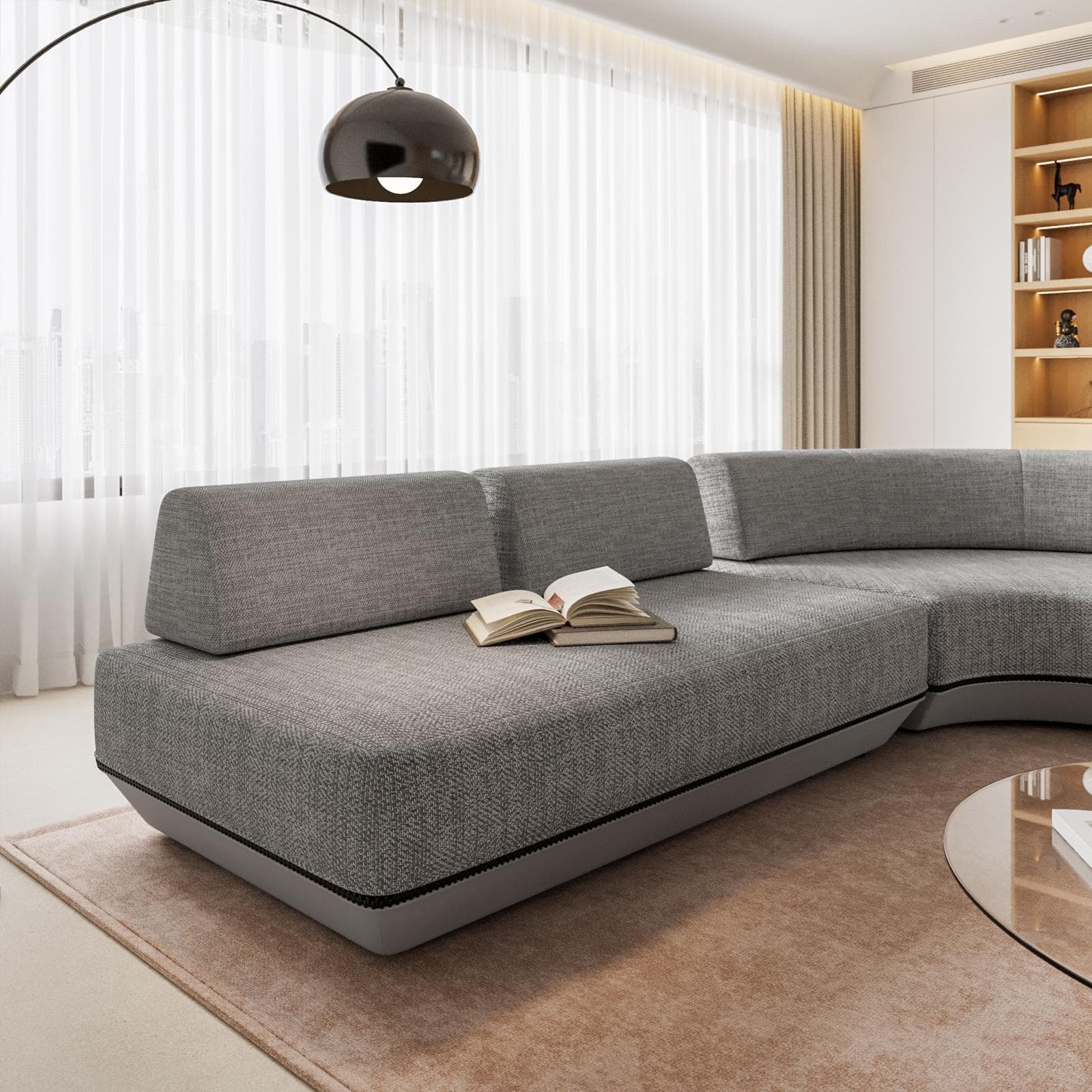 Divano modulare in tessuto olefin grigio e alluminio antracite - Laela