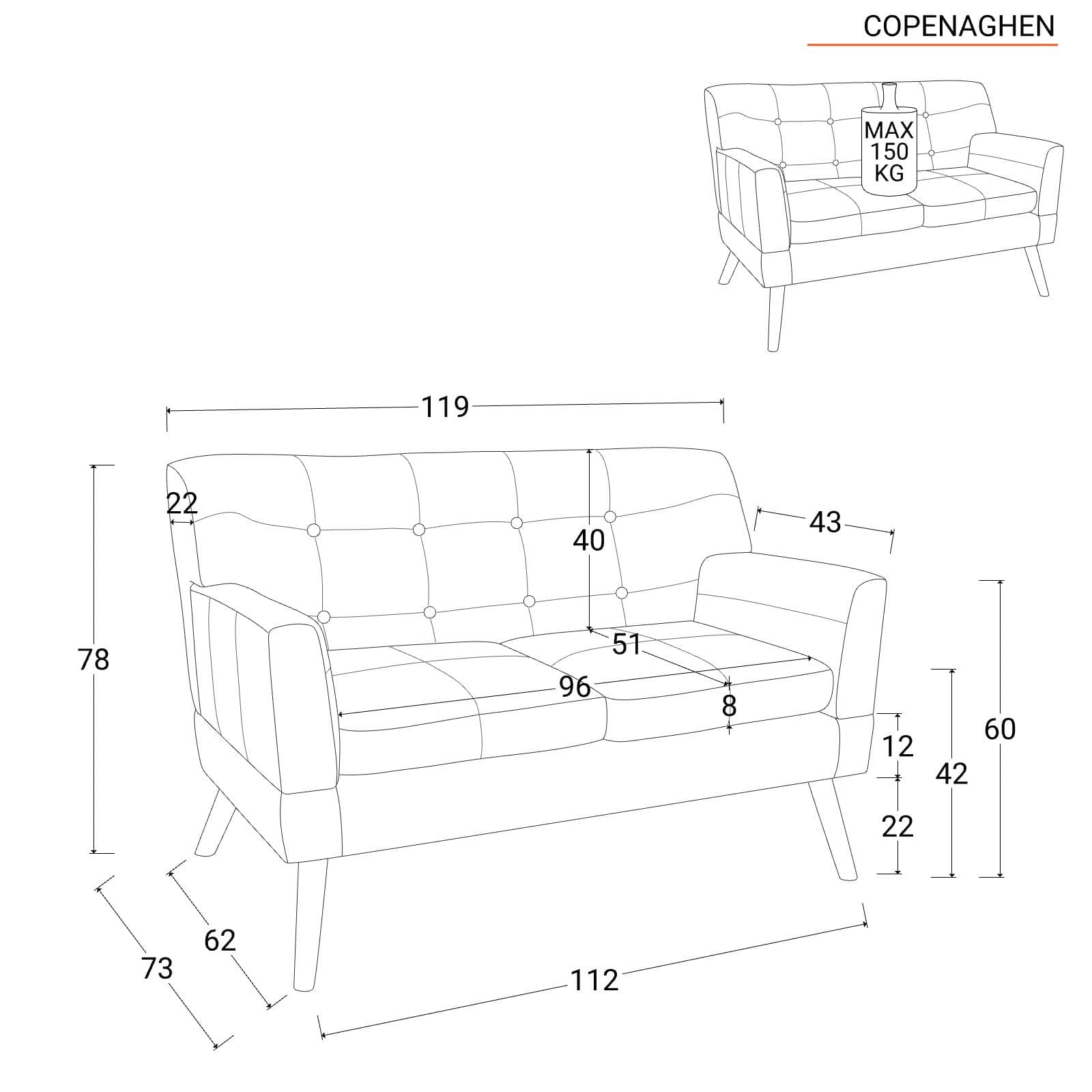 Divano scandinavo 2 posti in tessuto patchwork multicolor blu - Copenaghen