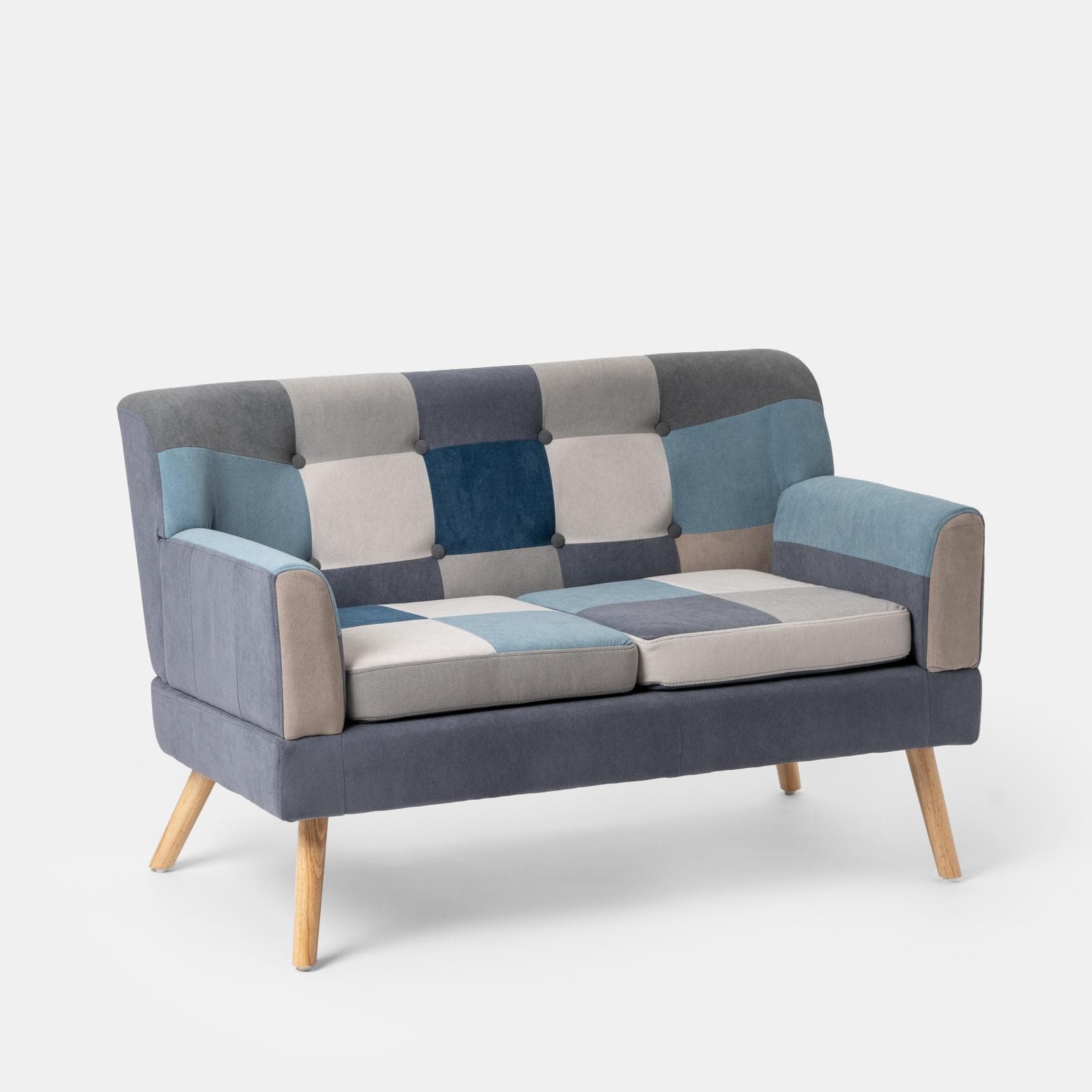 Divano scandinavo 2 posti in tessuto patchwork multicolor blu - Copenaghen