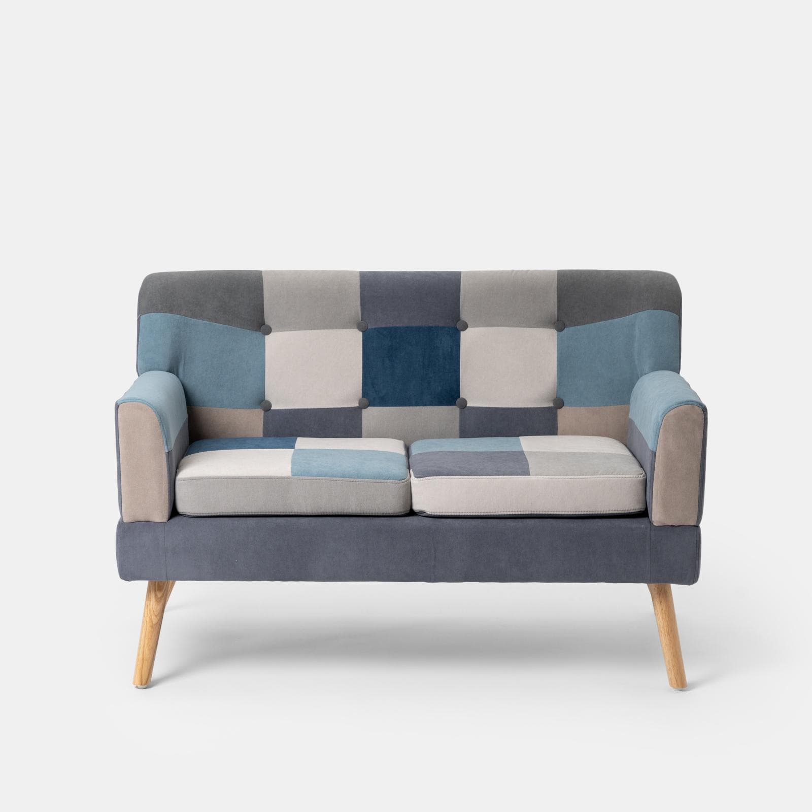 Divano scandinavo 2 posti in tessuto patchwork multicolor blu - Copenaghen