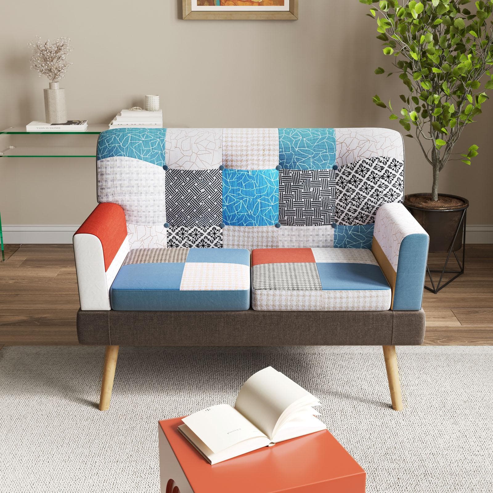 Divano scandinavo 2 posti in tessuto patchwork multicolore - Copenaghen