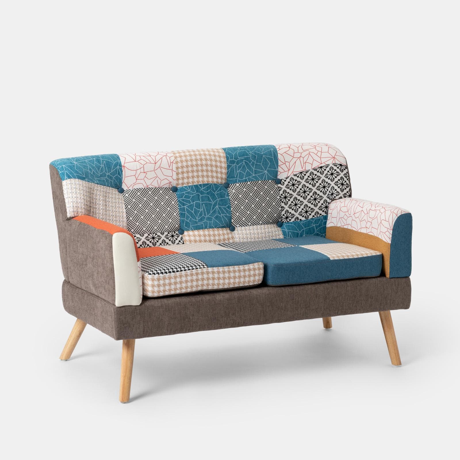 Divano scandinavo 2 posti in tessuto patchwork multicolore - Copenaghen