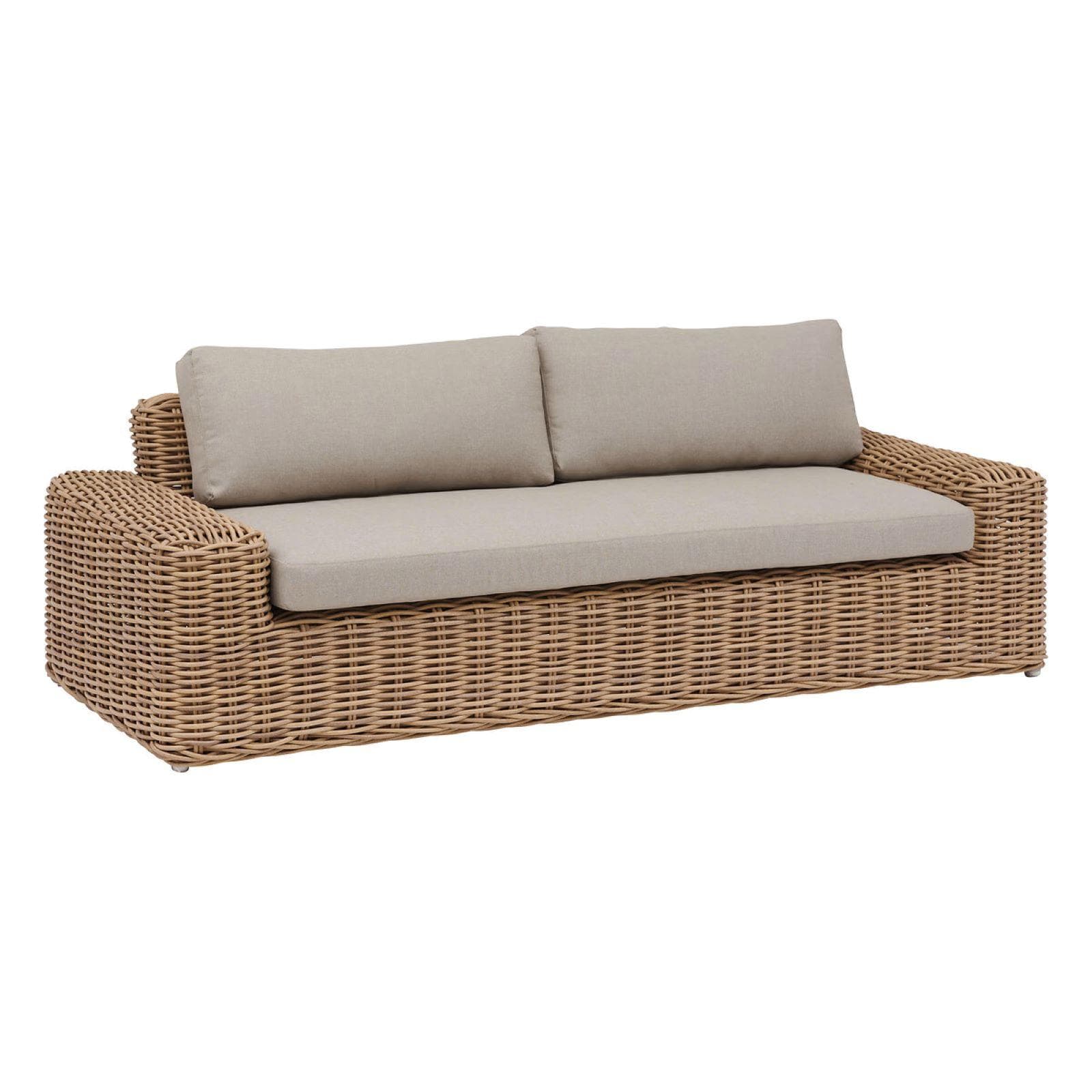 Divano tre posti in polyrattan naturale con cuscino - Savern