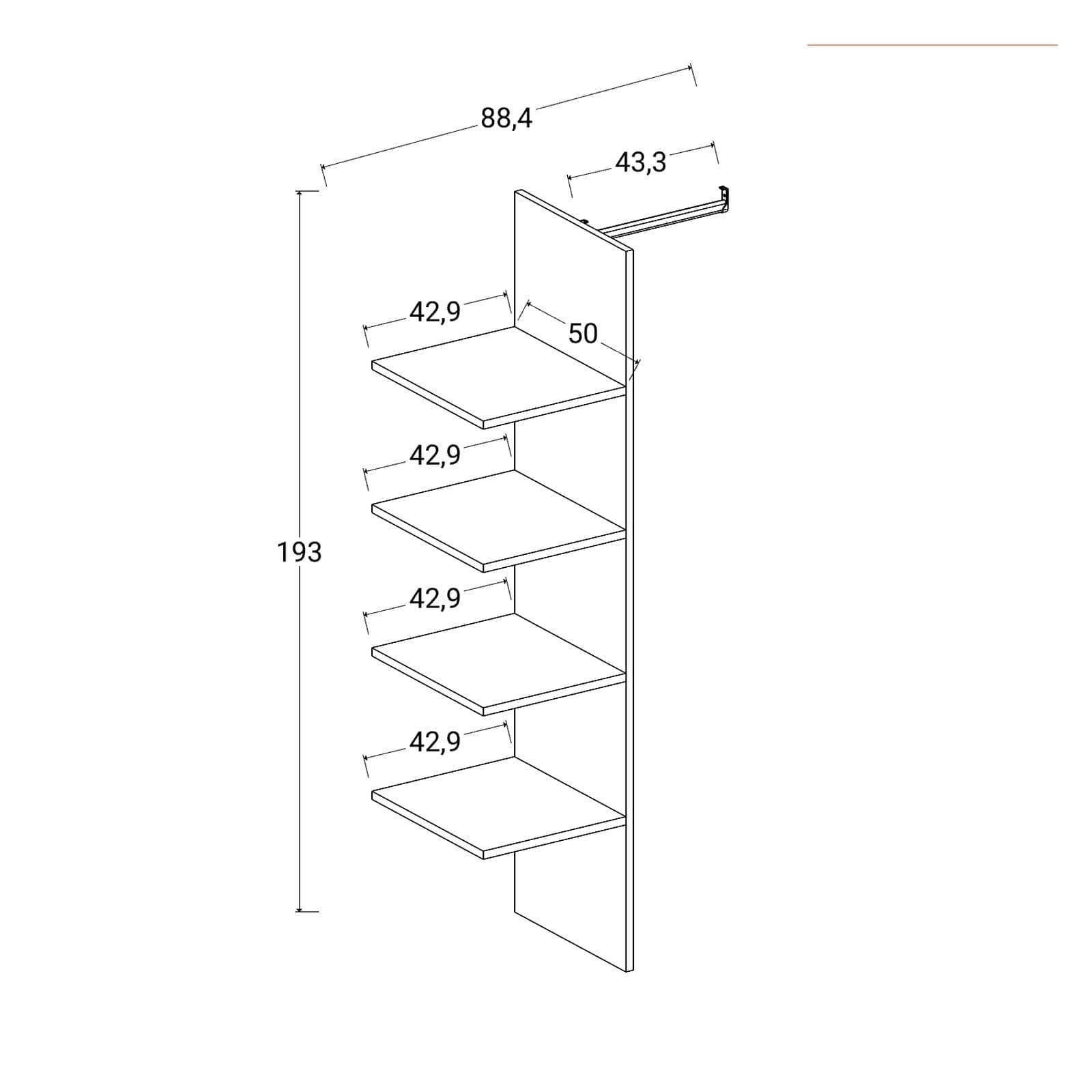 Divisorio armadio con 4 ripiani e appendiabiti per modulo da 90 cm Cindy Codey Berwin Jessie Carrie cashmere