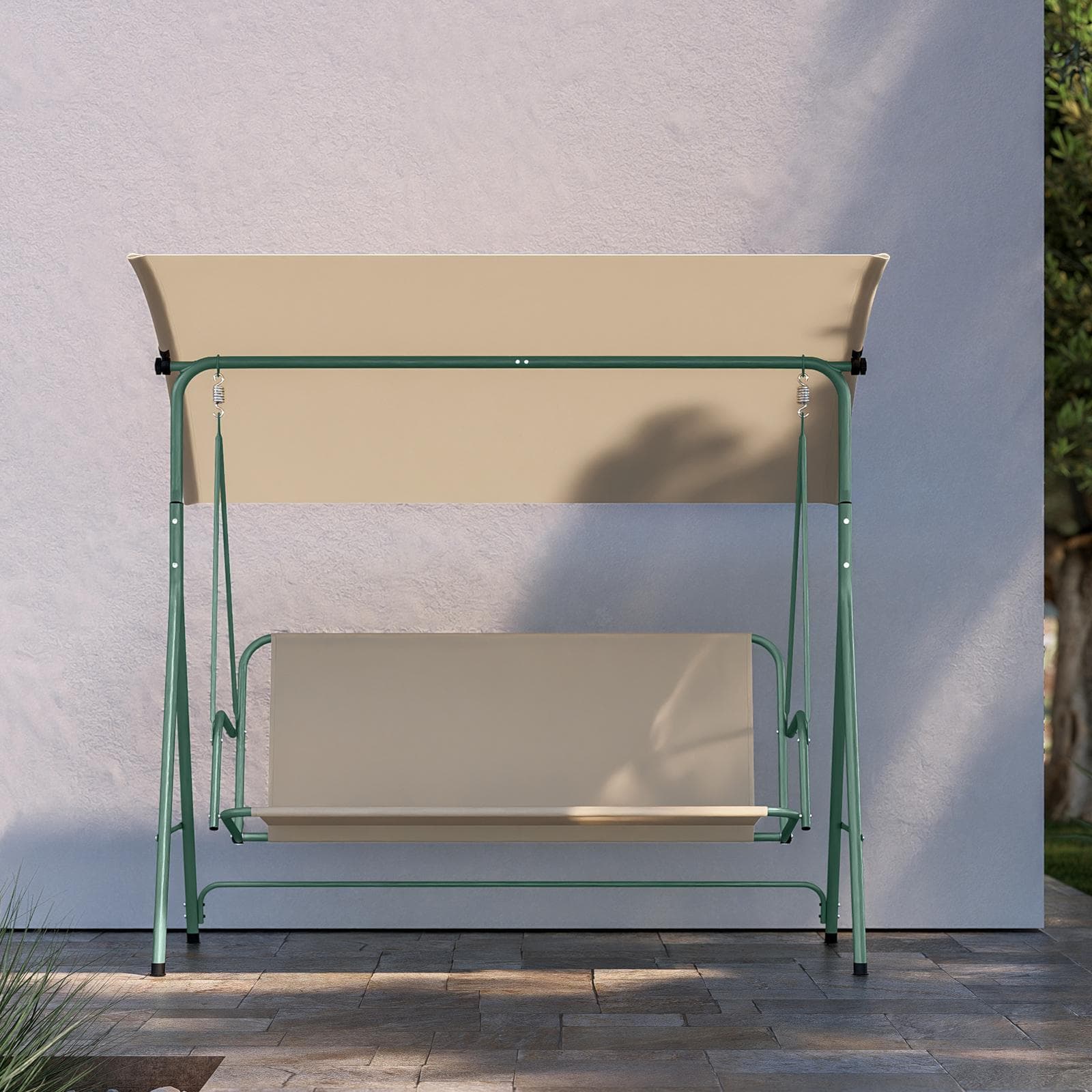 Dondolo da giardino 2 posti in tessuto beige e acciaio verde menta - Astrale