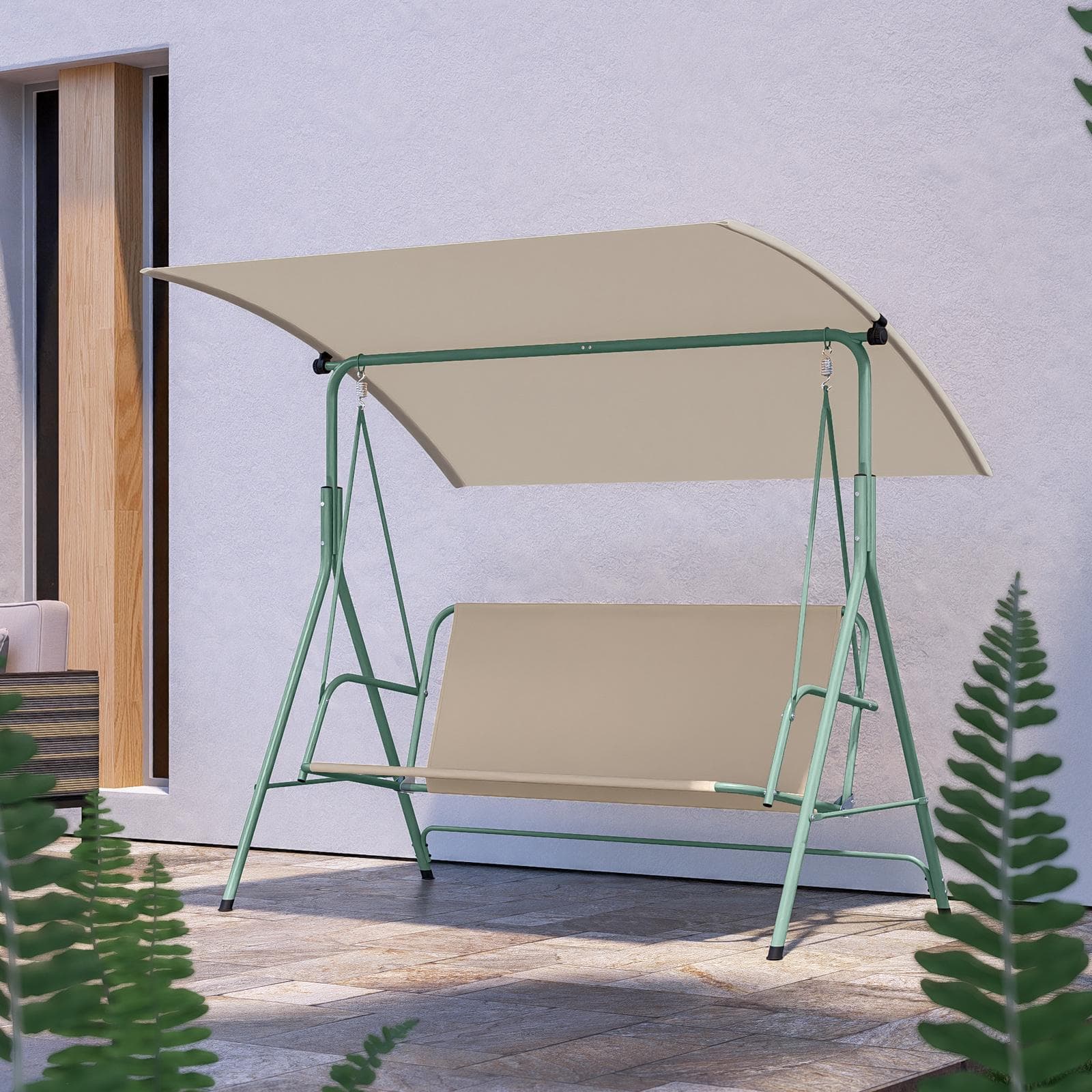 Dondolo da giardino 2 posti in tessuto beige e acciaio verde menta - Astrale