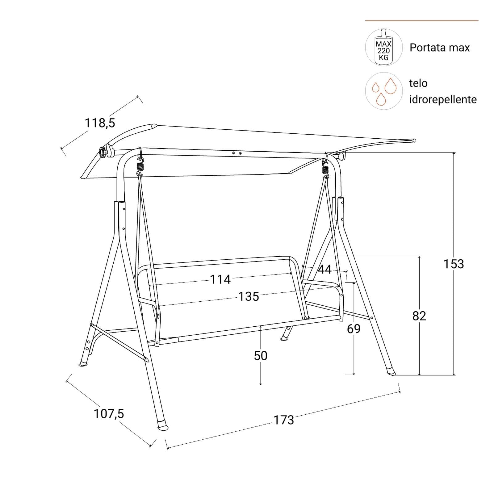 Dondolo da giardino 2 posti in tessuto beige e acciaio verde menta - Astrale