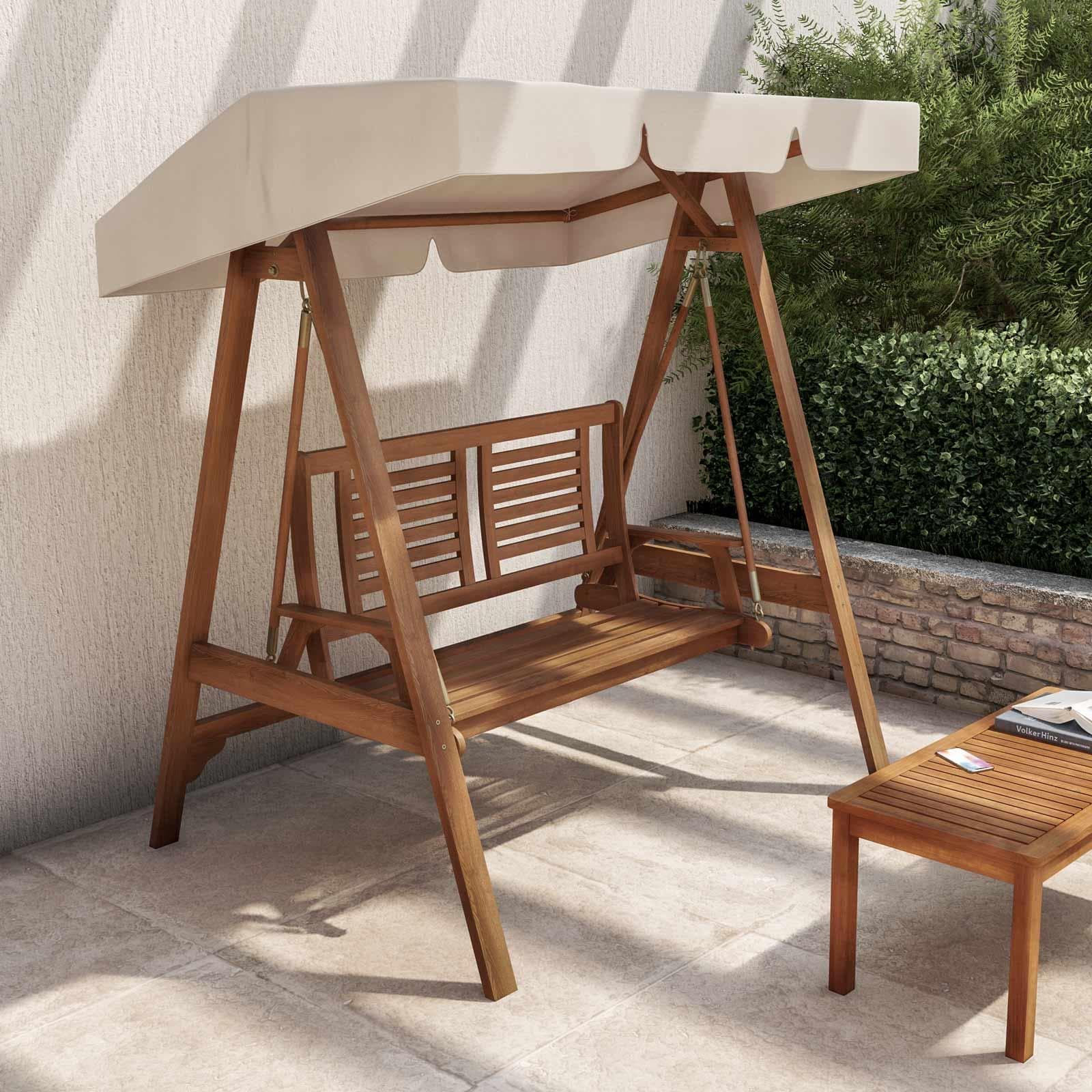 Dondolo da giardino in legno di acacia con tettuccio in tessuto - Paja